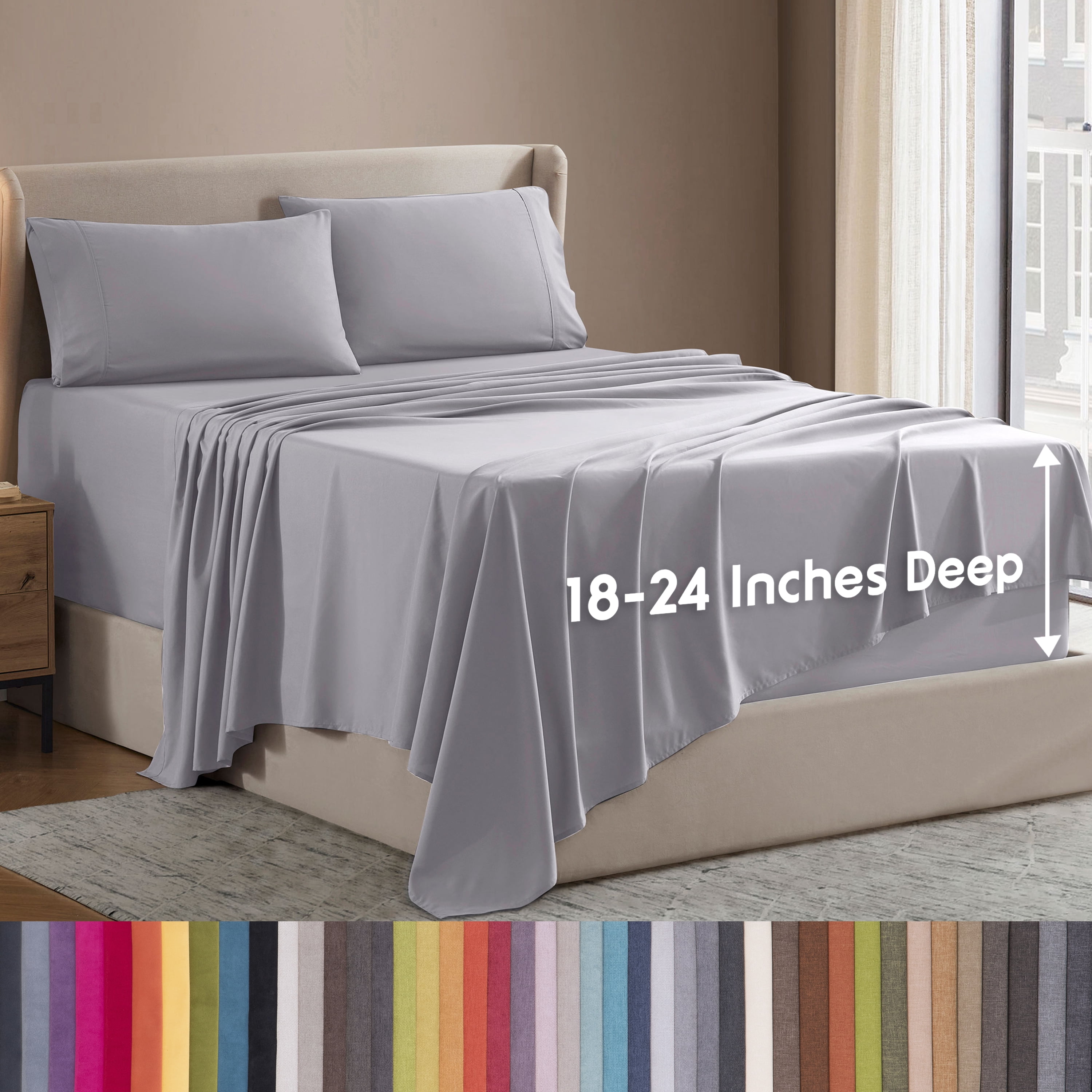 LammaLoe Extra Deep Pocket Queen Sheets Set, 4 Piece, Fits 18"-24" Mattress, Breathable & Extra Soft Bed Sheets, Silver Gray