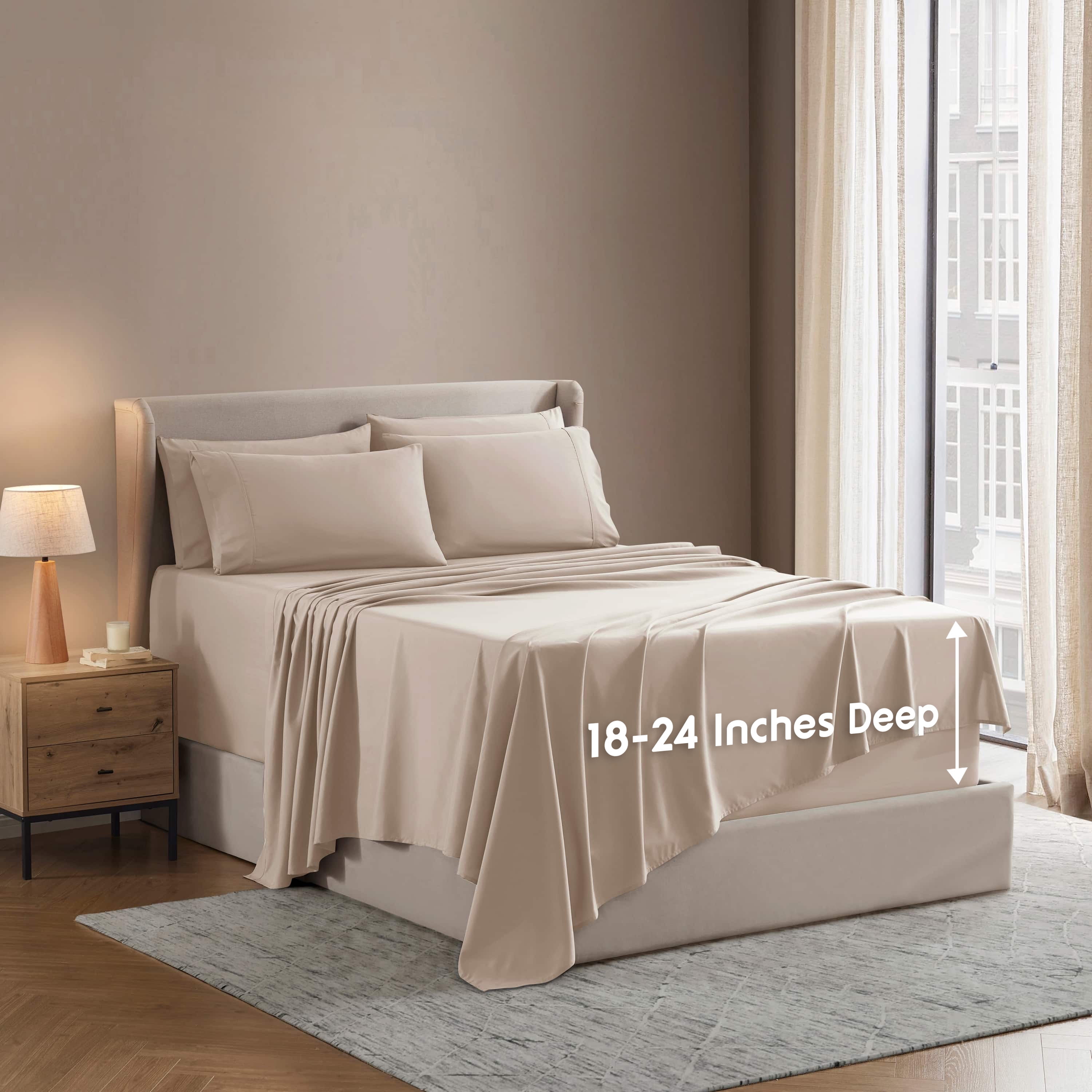 LammaLoe Extra Deep Pocket Queen Sheets set, Fits 18"-24" Mattress, 6 Piece Soft Microfiber Bed Sheet Sets, Beige Cream