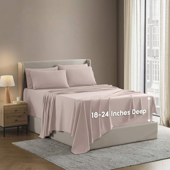 LammaLoe Extra Deep Pocket Queen Sheets set, Fits 18"-24" Mattress, 6 Piece Soft Microfiber Bed Sheet Sets, Blush Pink