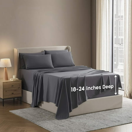LammaLoe Extra Deep Pocket Queen Sheets set, Fits 18"-24" Mattress, 6 Piece Soft Microfiber Bed Sheet Sets, Dark Gray