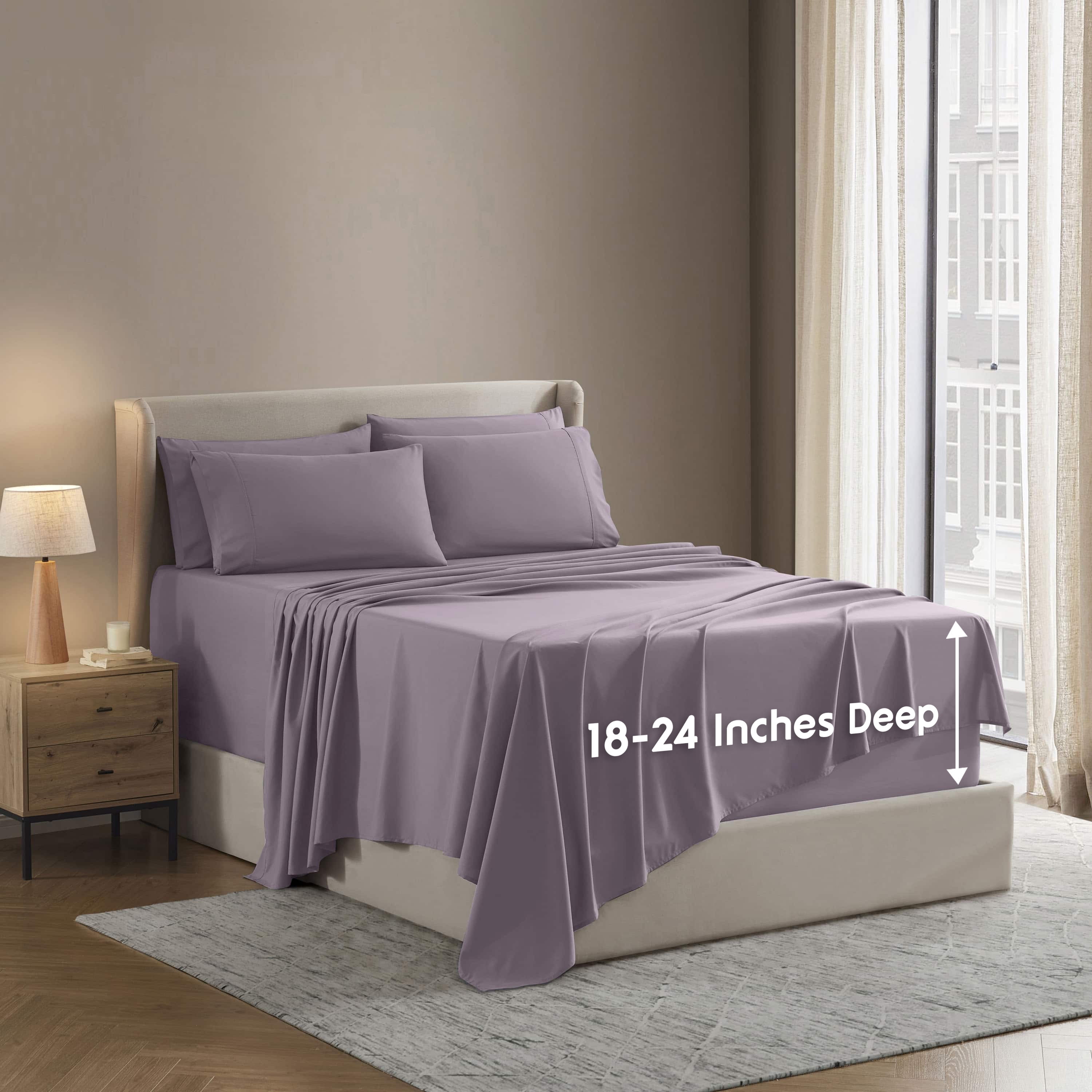 LammaLoe Extra Deep Pocket Queen Sheets set, Fits 18"-24" Mattress, 6 Piece Soft Microfiber Bed Sheet Sets, Dusty Purple