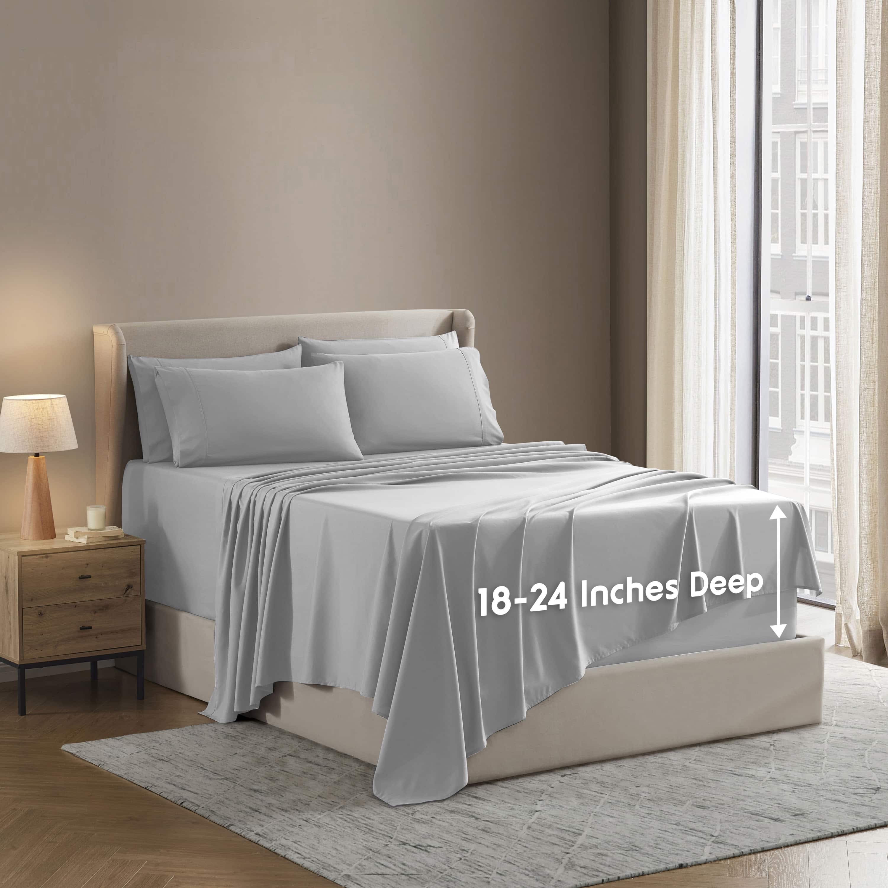 LammaLoe Extra Deep Pocket Queen Sheets set, Fits 18"-24" Mattress, 6 Piece Soft Microfiber Bed Sheet Sets, Light Gray