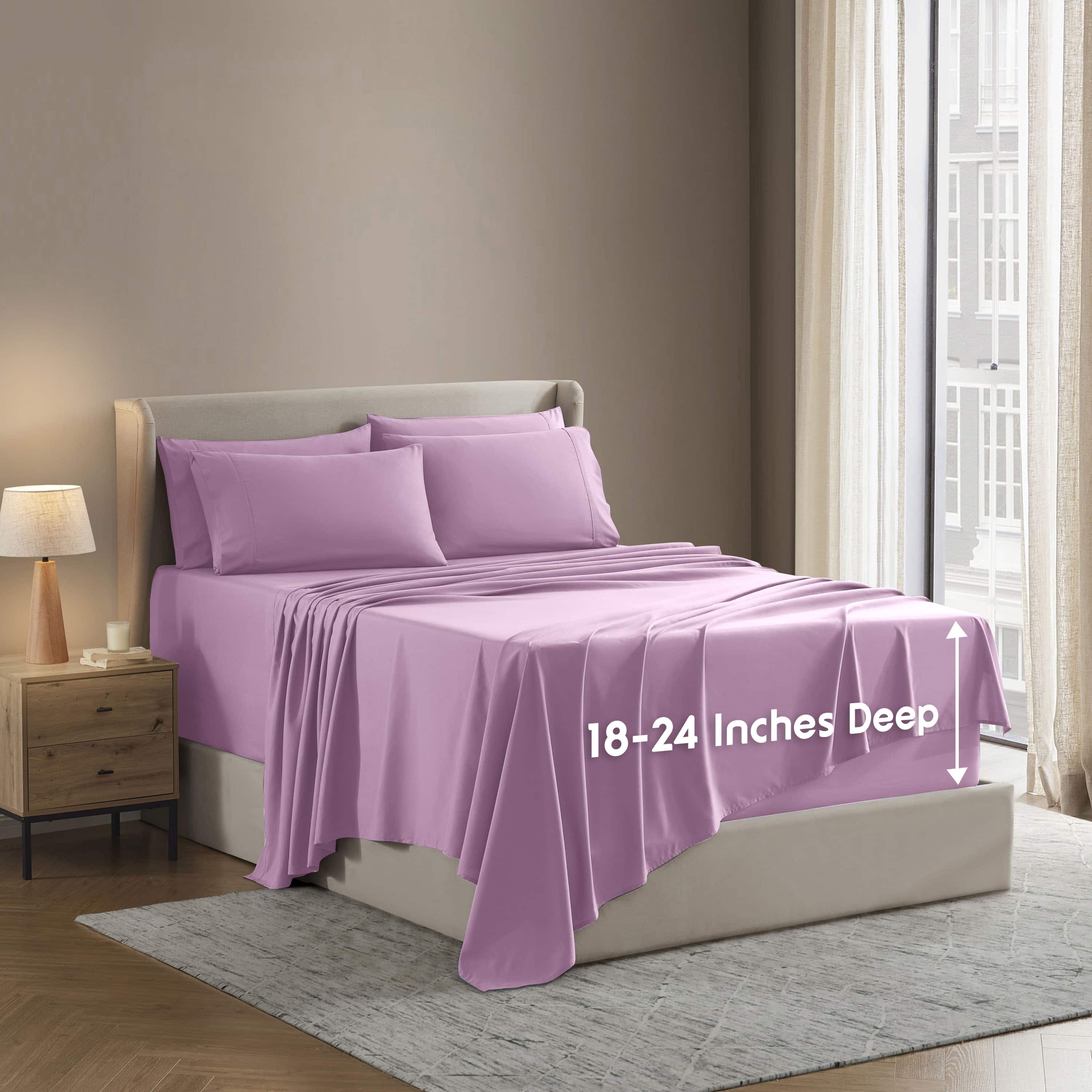 LammaLoe Extra Deep Pocket Queen Sheets set, Fits 18"-24" Mattress, 6 Piece Soft Microfiber Bed Sheet Sets, Lilac