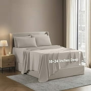 LammaLoe Extra Deep Pocket Queen Sheets set, Fits 18"-24" Mattress, 6 Piece Soft Microfiber Bed Sheet Sets, Linen