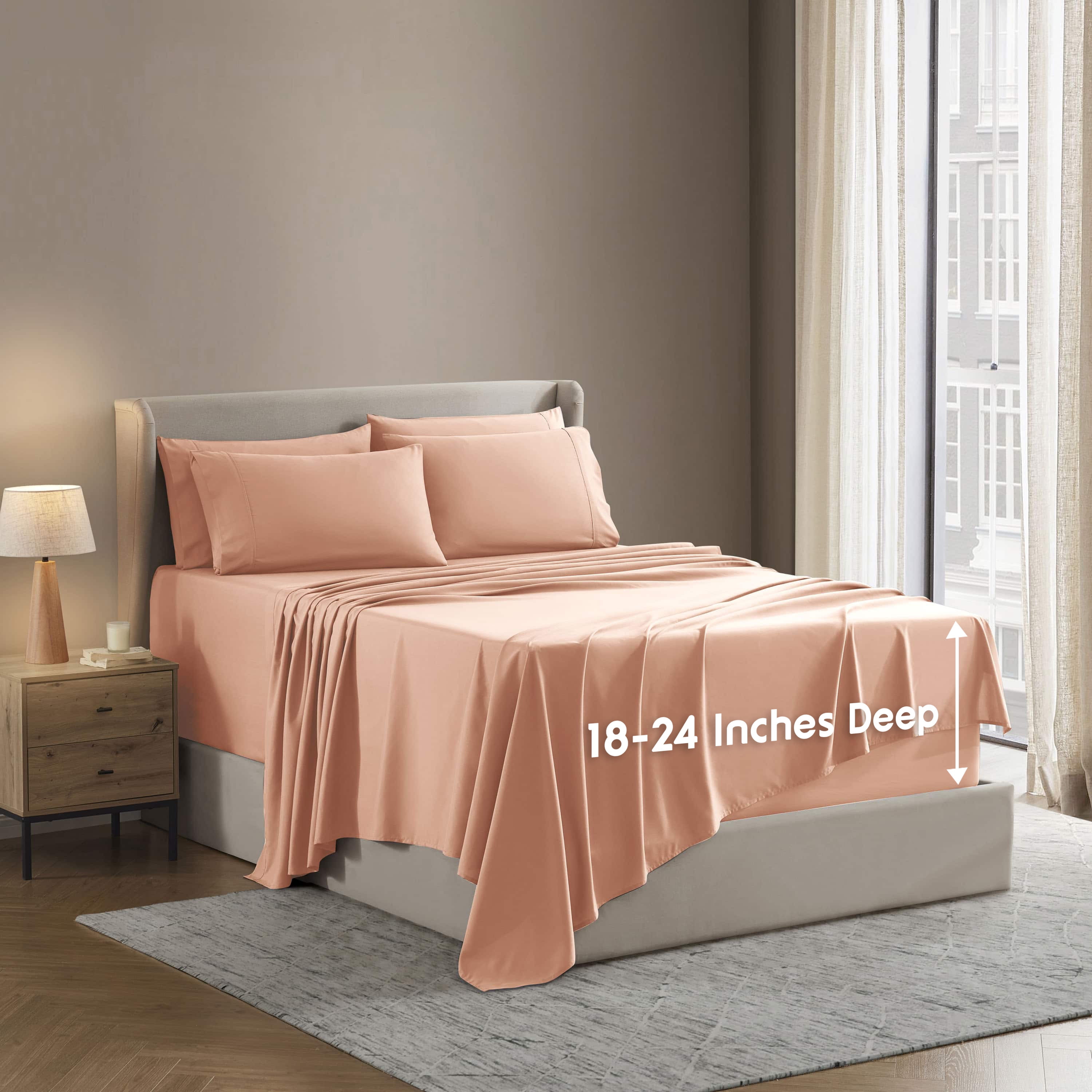 LammaLoe Extra Deep Pocket Queen Sheets set, Fits 18"-24" Mattress, 6 Piece Soft Microfiber Bed Sheet Sets, Peach