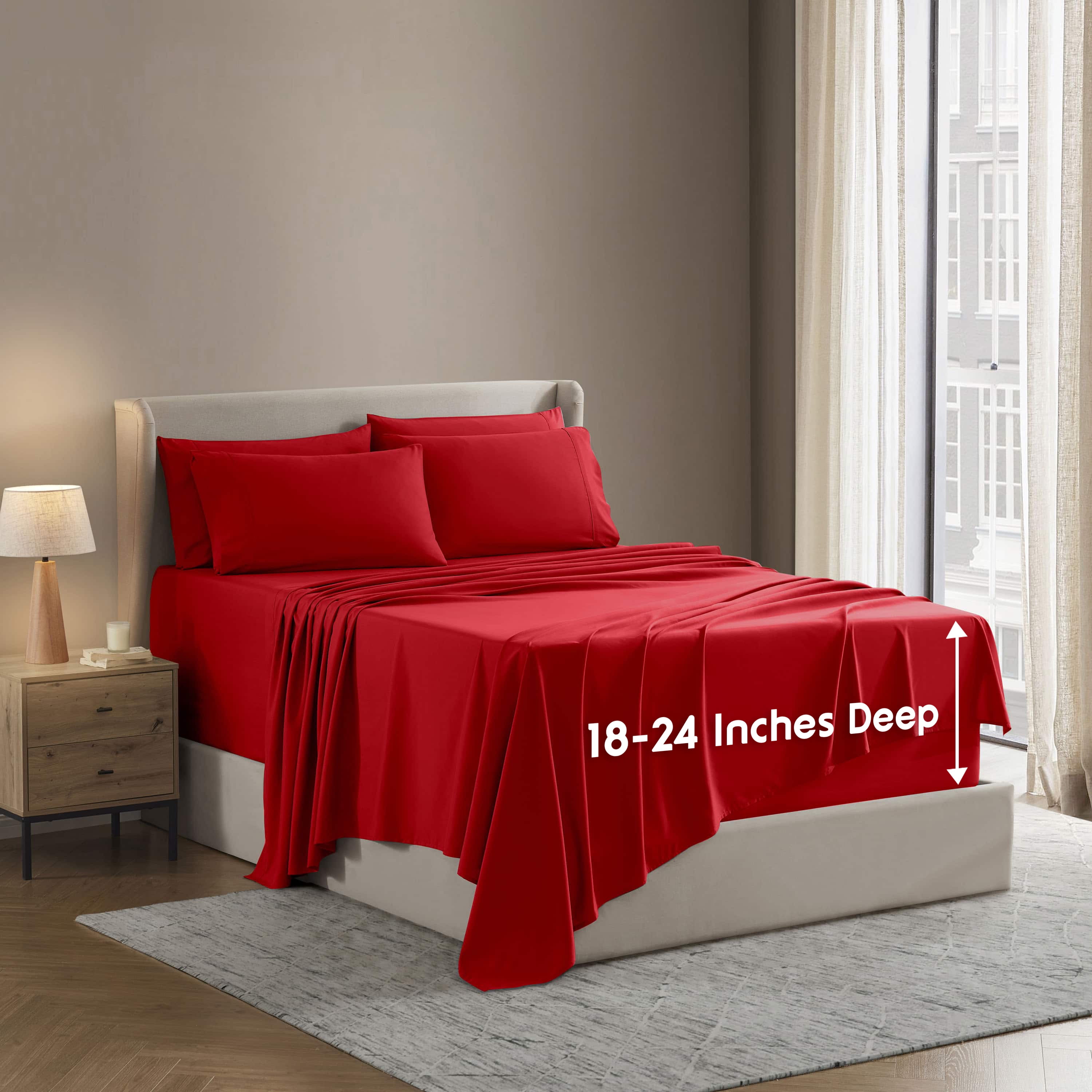 LammaLoe Extra Deep Pocket Queen Sheets set, Fits 18"-24" Mattress, 6 Piece Soft Microfiber Bed Sheet Sets, Red