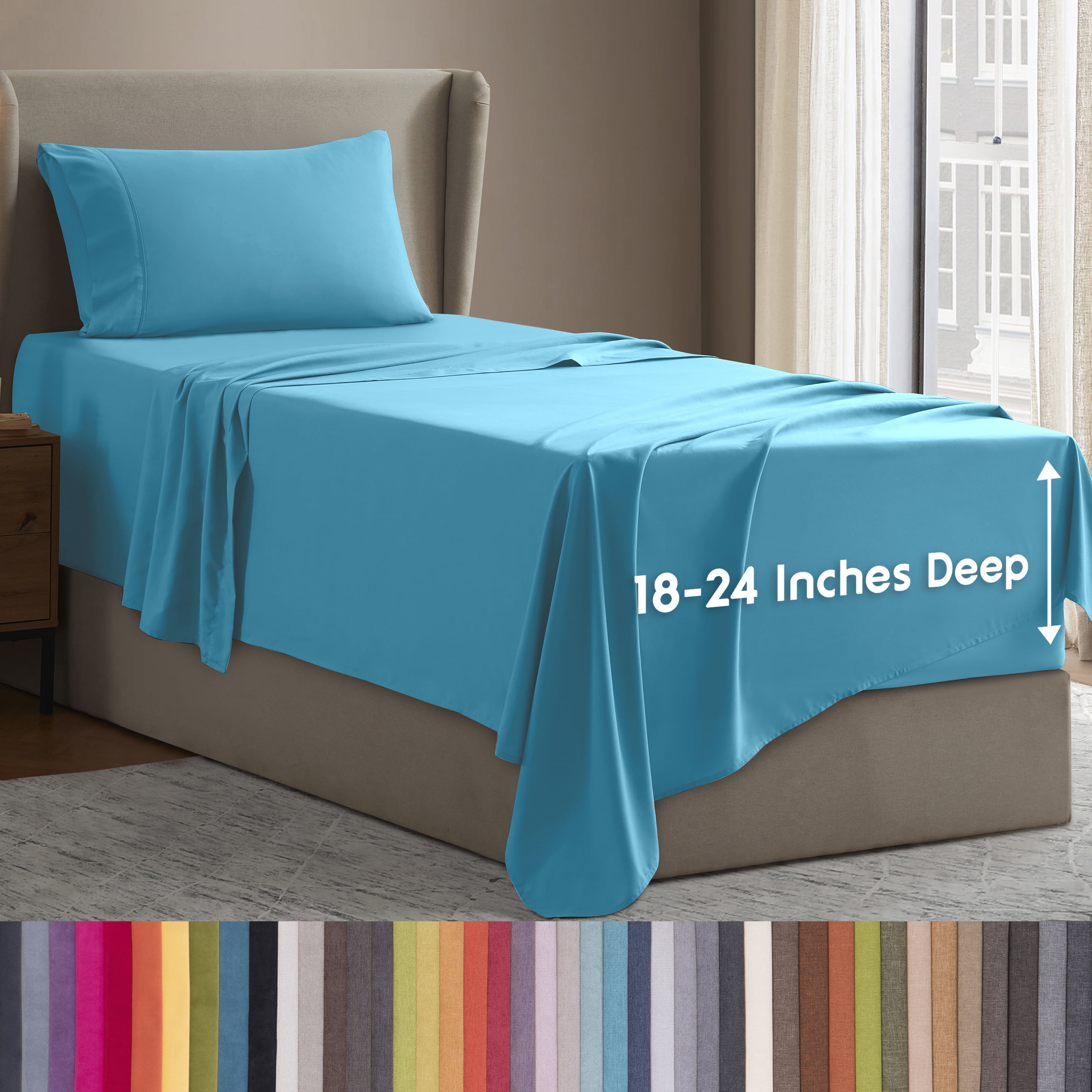 LammaLoe Extra Deep Pocket Sheets Twin Set, 3 Piece, Fits 18"-24" Mattress, Breathable & Extra Soft Bed Sheets, Beach Blue