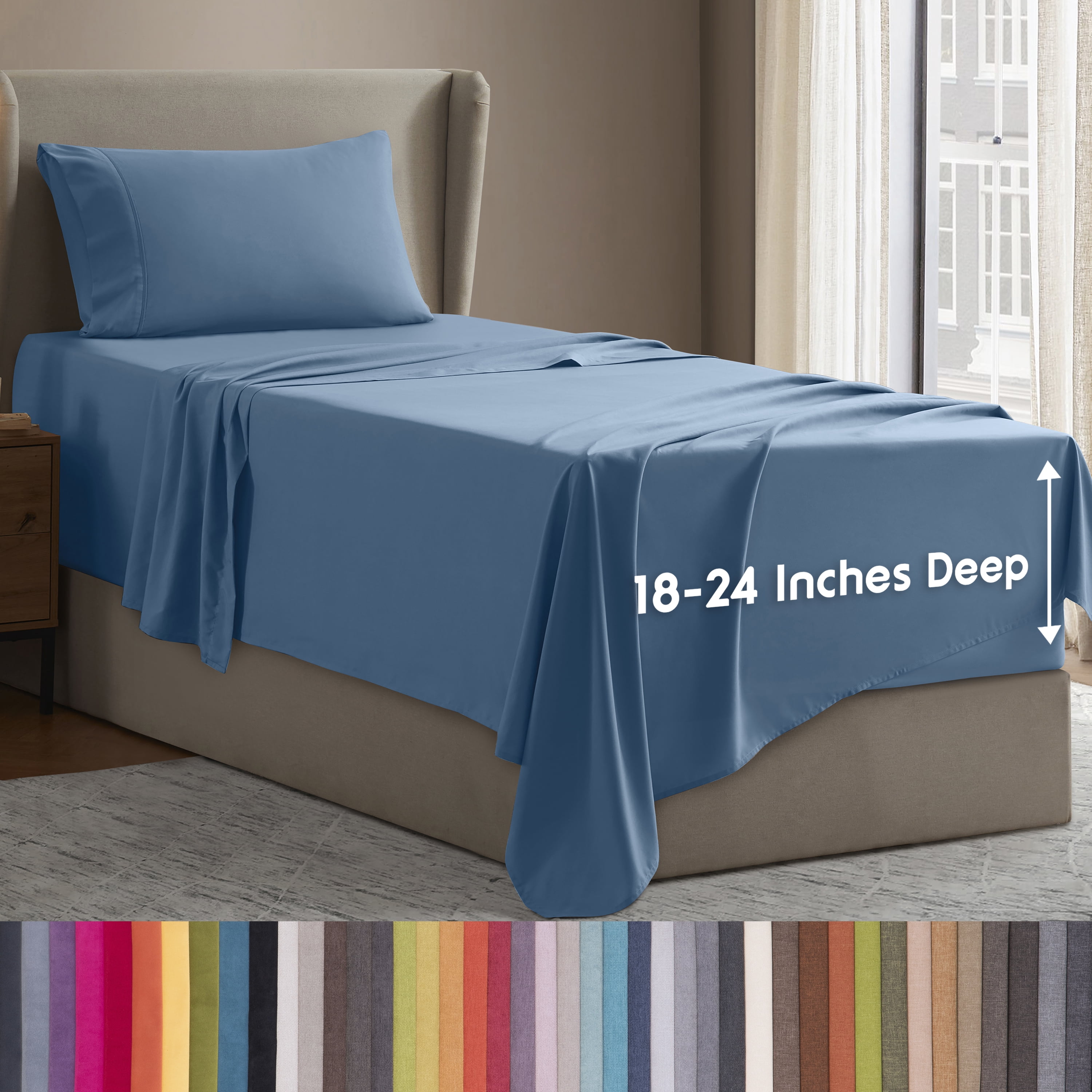 LammaLoe Extra Deep Pocket Sheets Twin Set, 3 Piece, Fits 18"-24" Mattress, Breathable & Extra Soft Bed Sheets, Blue Heaven