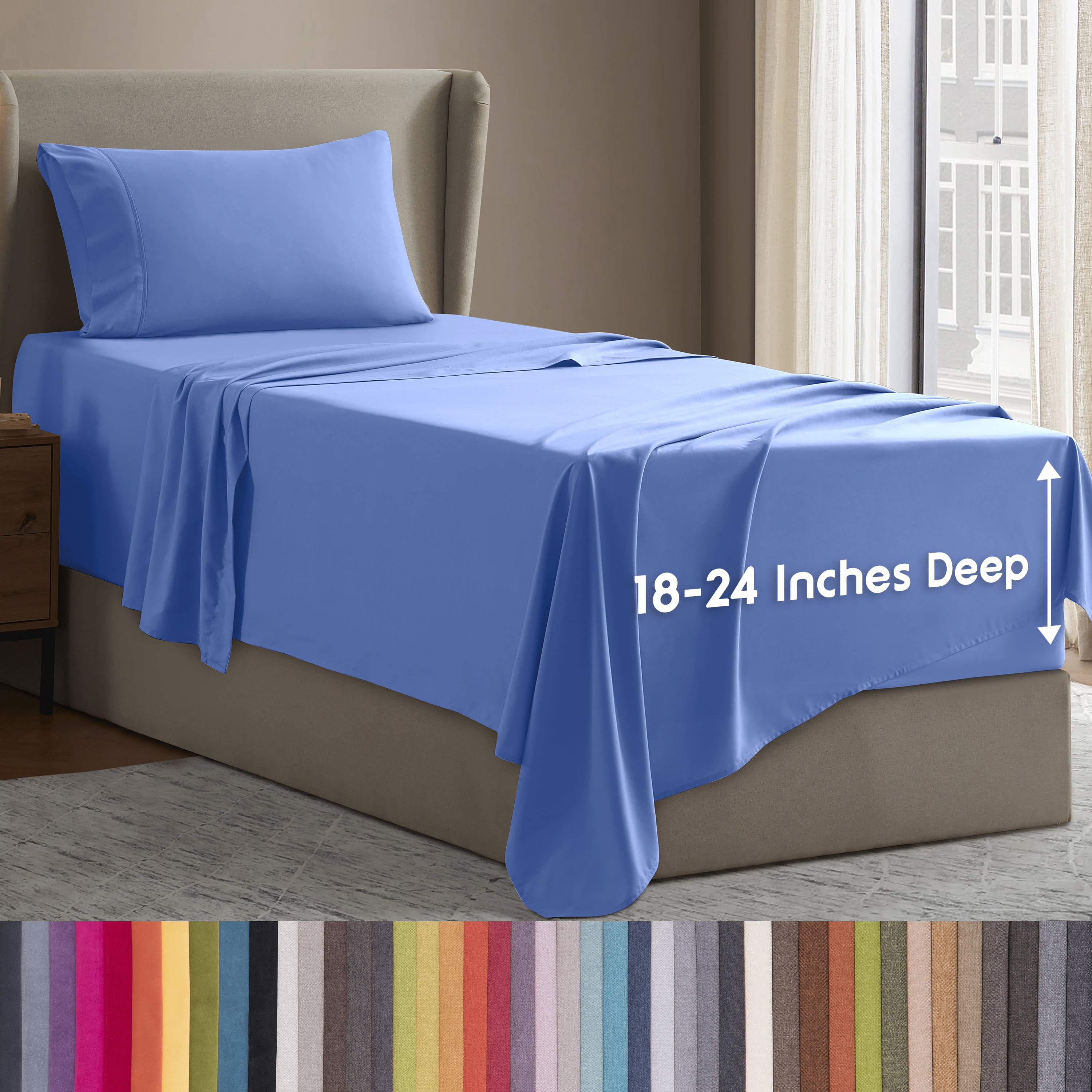 LammaLoe Extra Deep Pocket Sheets Twin Set, 3 Piece, Fits 18"-24" Mattress, Breathable & Extra Soft Bed Sheets, Calm Blue
