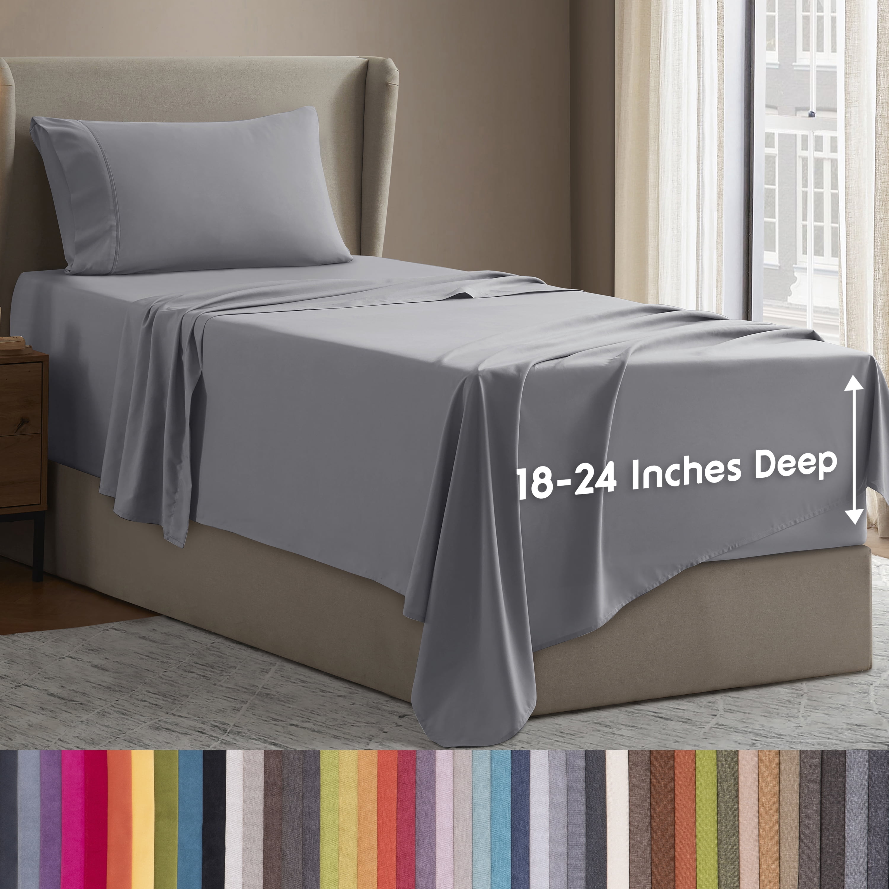 LammaLoe Extra Deep Pocket Sheets Twin Set, 3 Piece, Fits 18"-24" Mattress, Breathable & Extra Soft Bed Sheets, Gray
