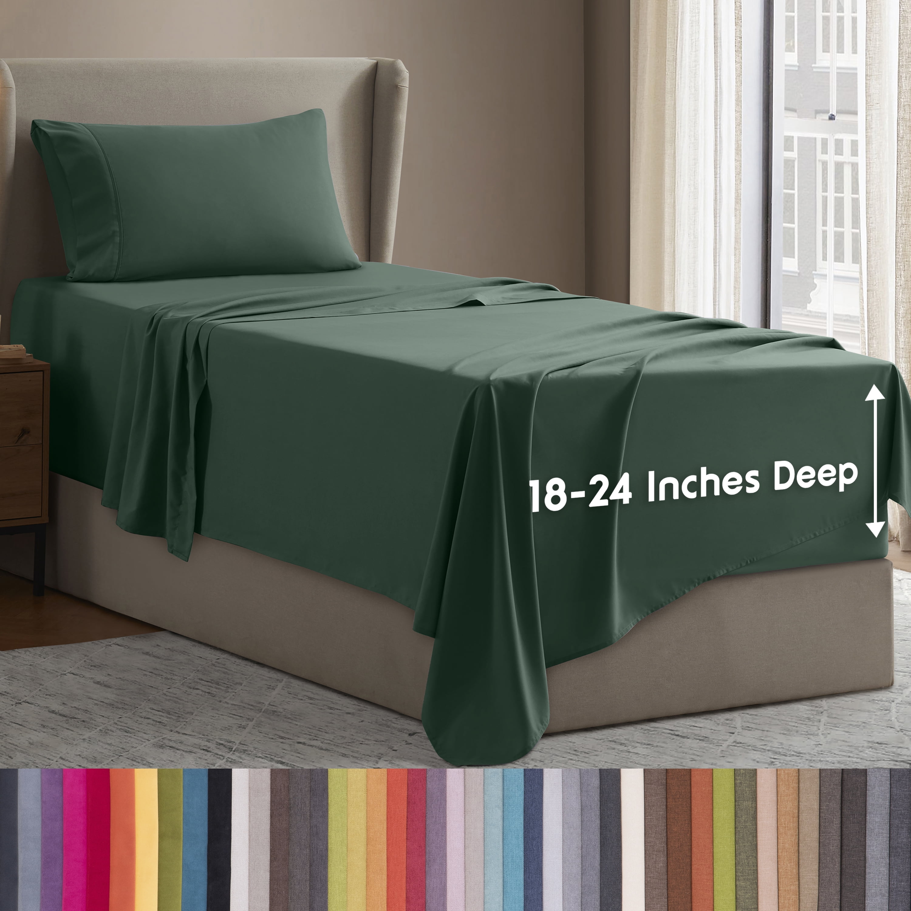 LammaLoe Extra Deep Pocket Sheets Twin Set, 3 Piece, Fits 18"-24" Mattress, Breathable & Extra Soft Bed Sheets, Hunter Green