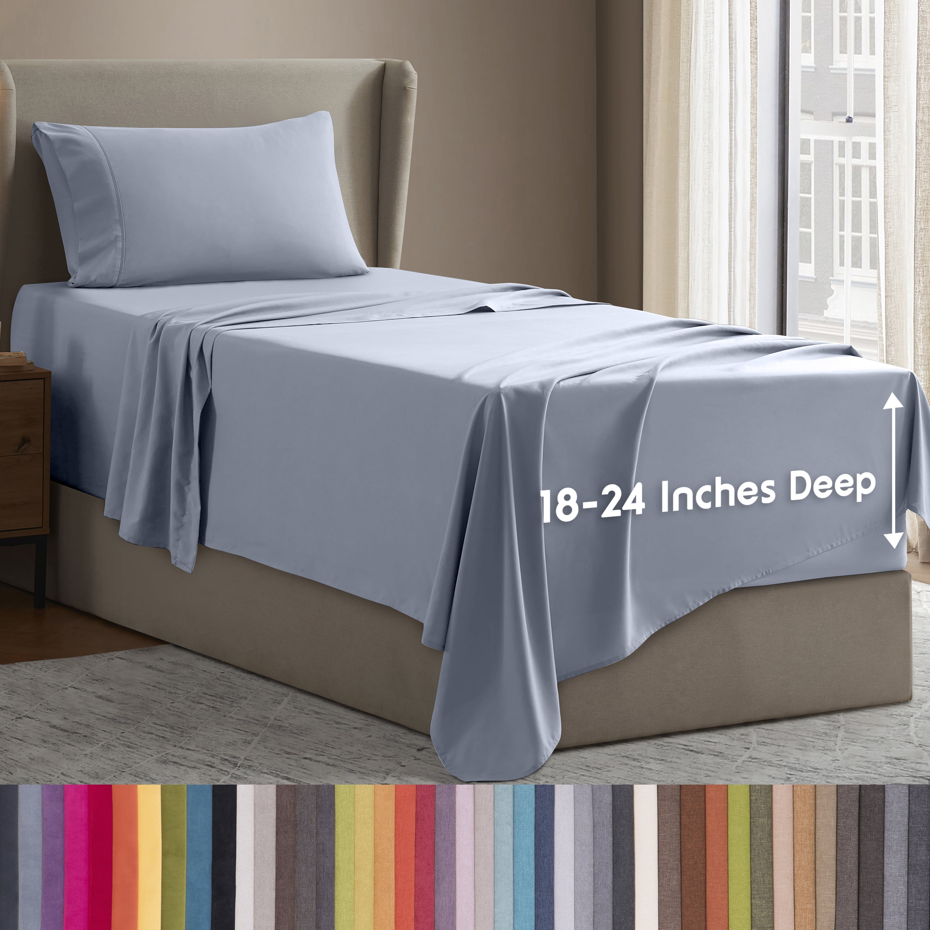 LammaLoe Extra Deep Pocket Sheets Twin Set, 3 Piece, Fits 18"-24" Mattress, Breathable & Extra Soft Bed Sheets, Ice Blue