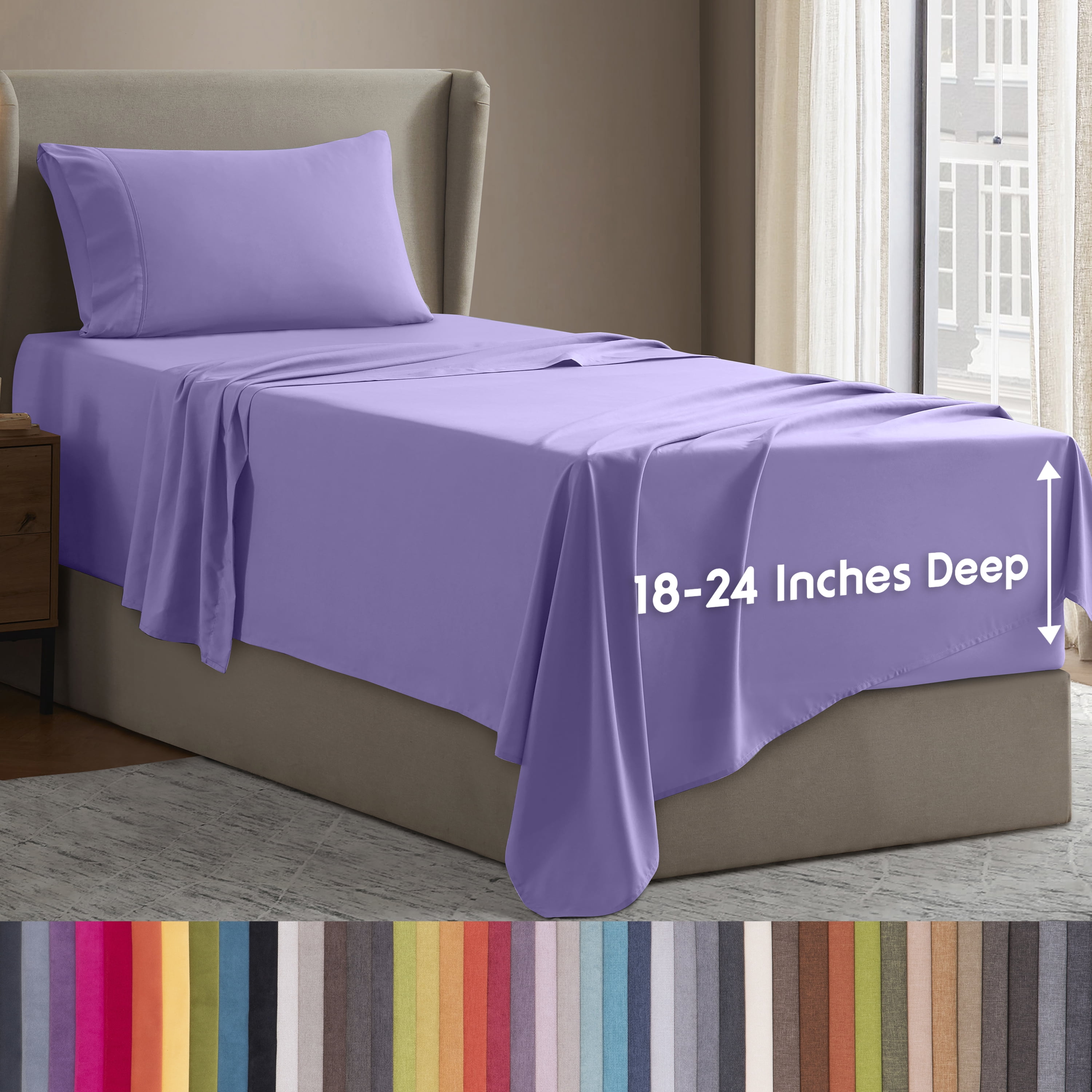LammaLoe Extra Deep Pocket Sheets Twin Set, 3 Piece, Fits 18"-24" Mattress, Breathable & Extra Soft Bed Sheets, Lavender
