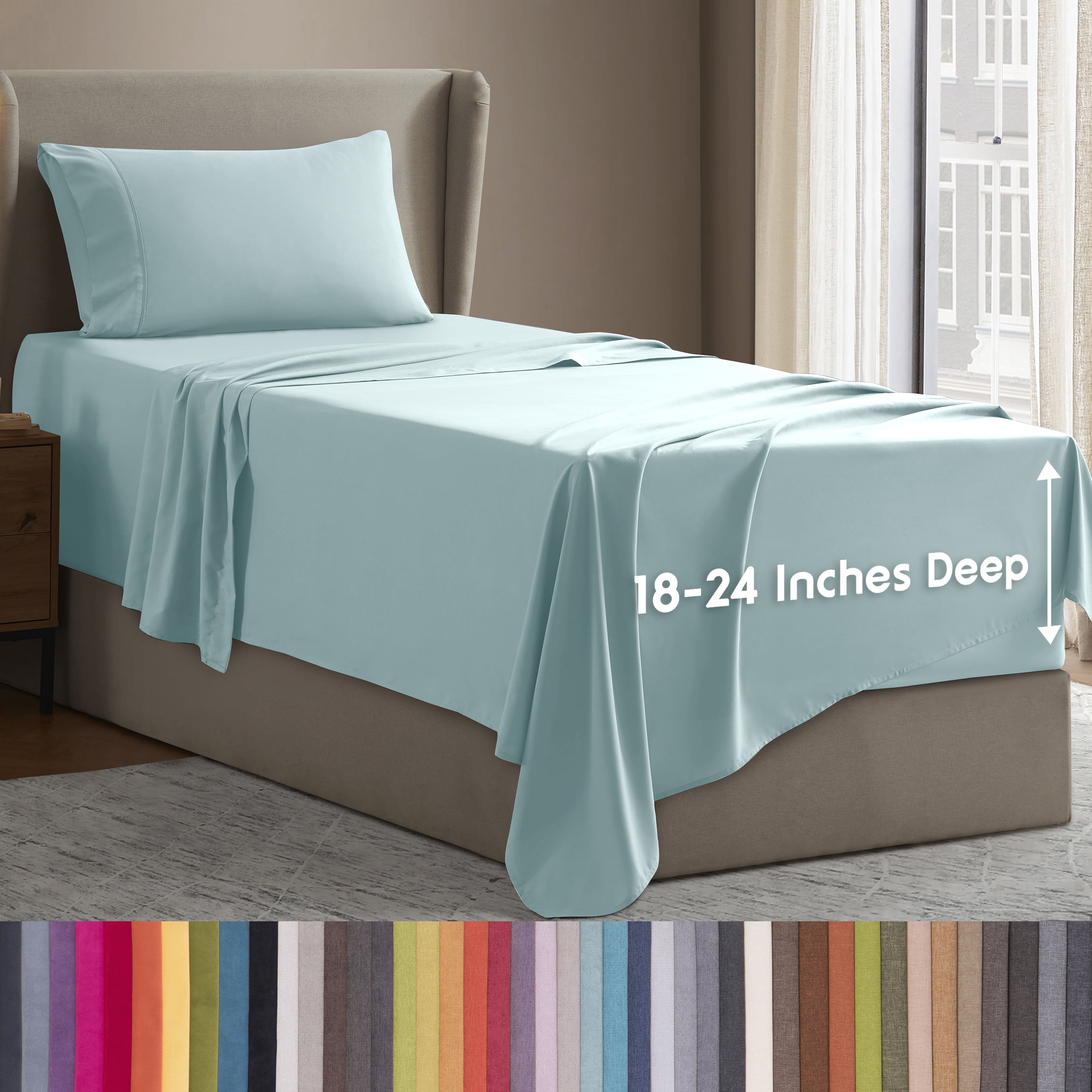 LammaLoe Extra Deep Pocket Sheets Twin Set, 3 Piece, Fits 18"-24" Mattress, Breathable & Extra Soft Bed Sheets, Light Blue