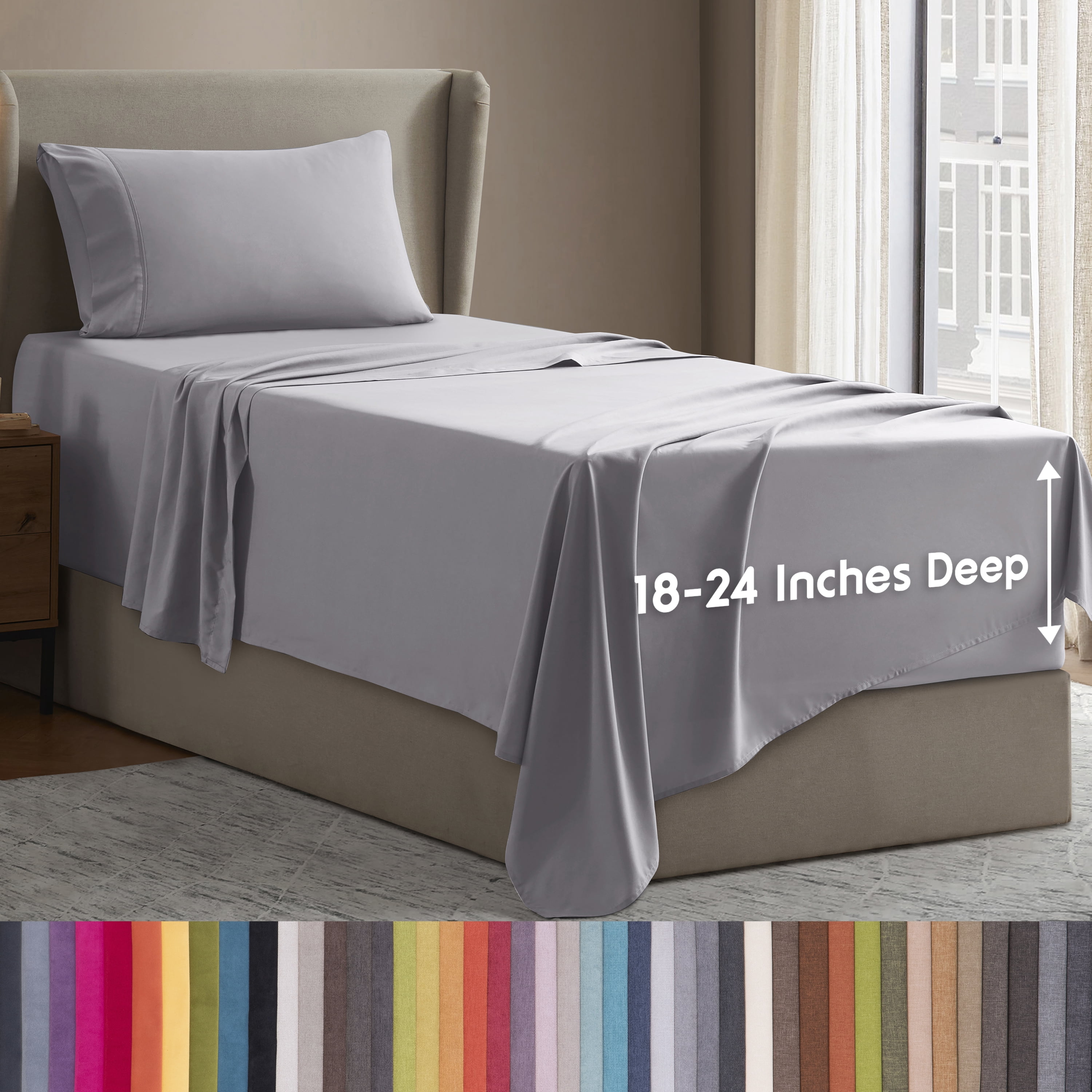 LammaLoe Extra Deep Pocket Sheets Twin Set, 3 Piece, Fits 18"-24" Mattress, Breathable & Extra Soft Bed Sheets, Light Grey Lavender