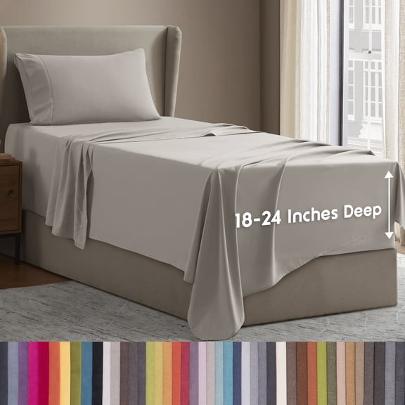 LammaLoe Extra Deep Pocket Sheets Twin Set, 3 Piece, Fits 18"-24" Mattress, Breathable & Extra Soft Bed Sheets, Linen
