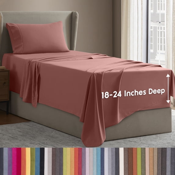 LammaLoe Extra Deep Pocket Sheets Twin Set, 3 Piece, Fits 18"-24" Mattress, Breathable & Extra Soft Bed Sheets, Pink Clay