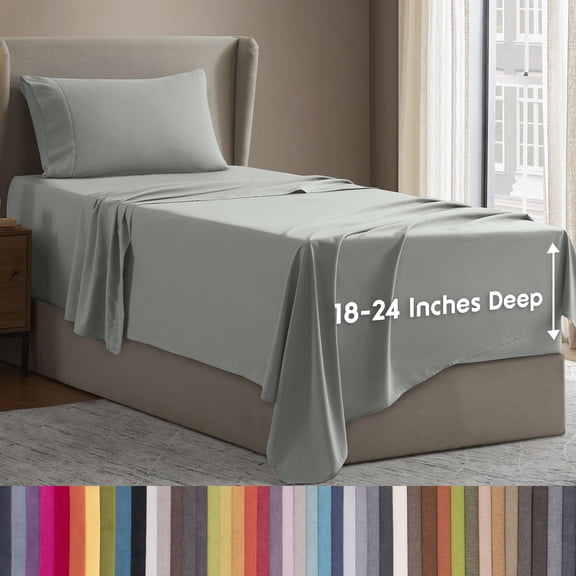 LammaLoe Extra Deep Pocket Sheets Twin Set, 3 Piece, Fits 18"-24" Mattress, Breathable & Extra Soft Bed Sheets, Sage Green