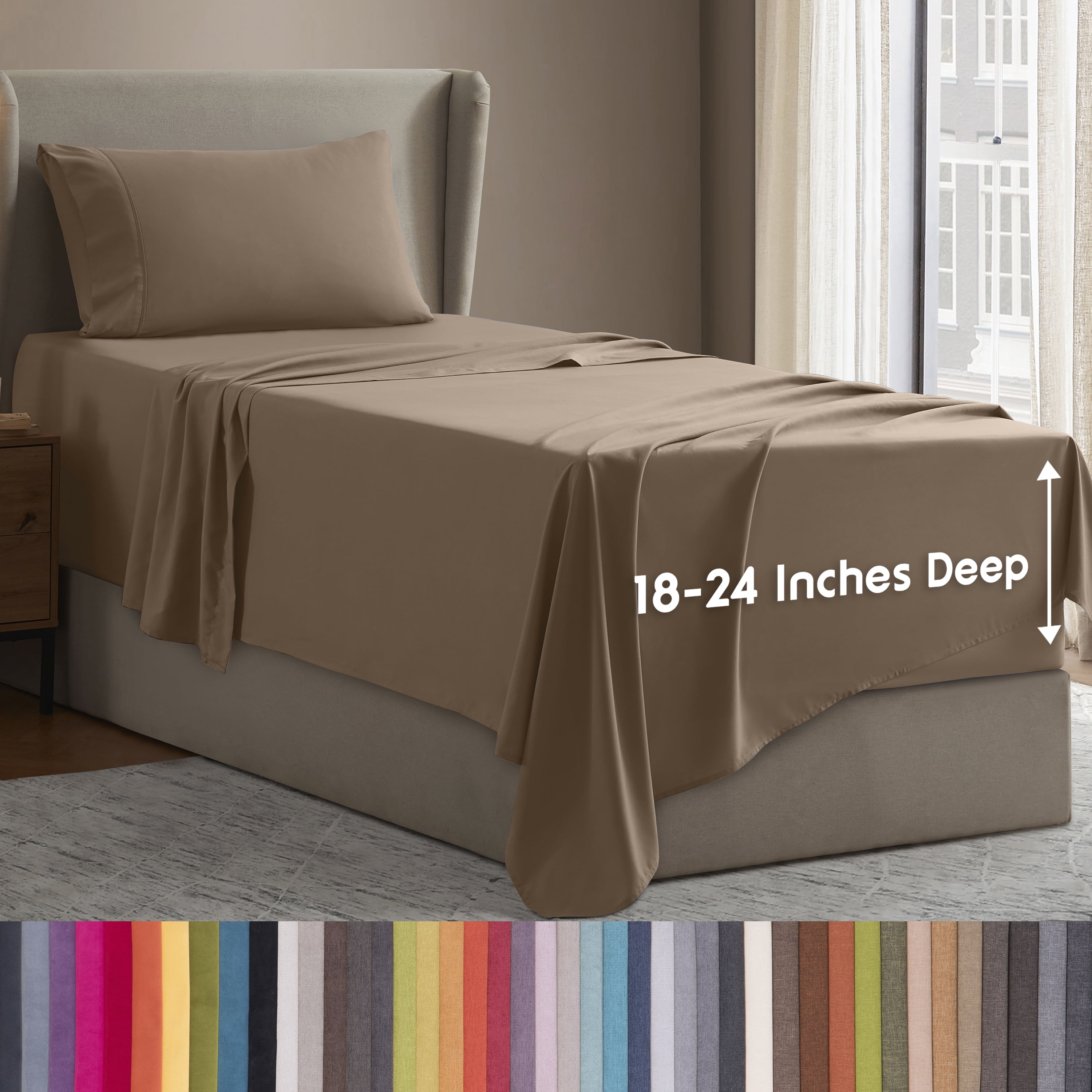 LammaLoe Extra Deep Pocket Sheets Twin Set, 3 Piece, Fits 18"-24" Mattress, Breathable & Extra Soft Bed Sheets, Taupe Sand