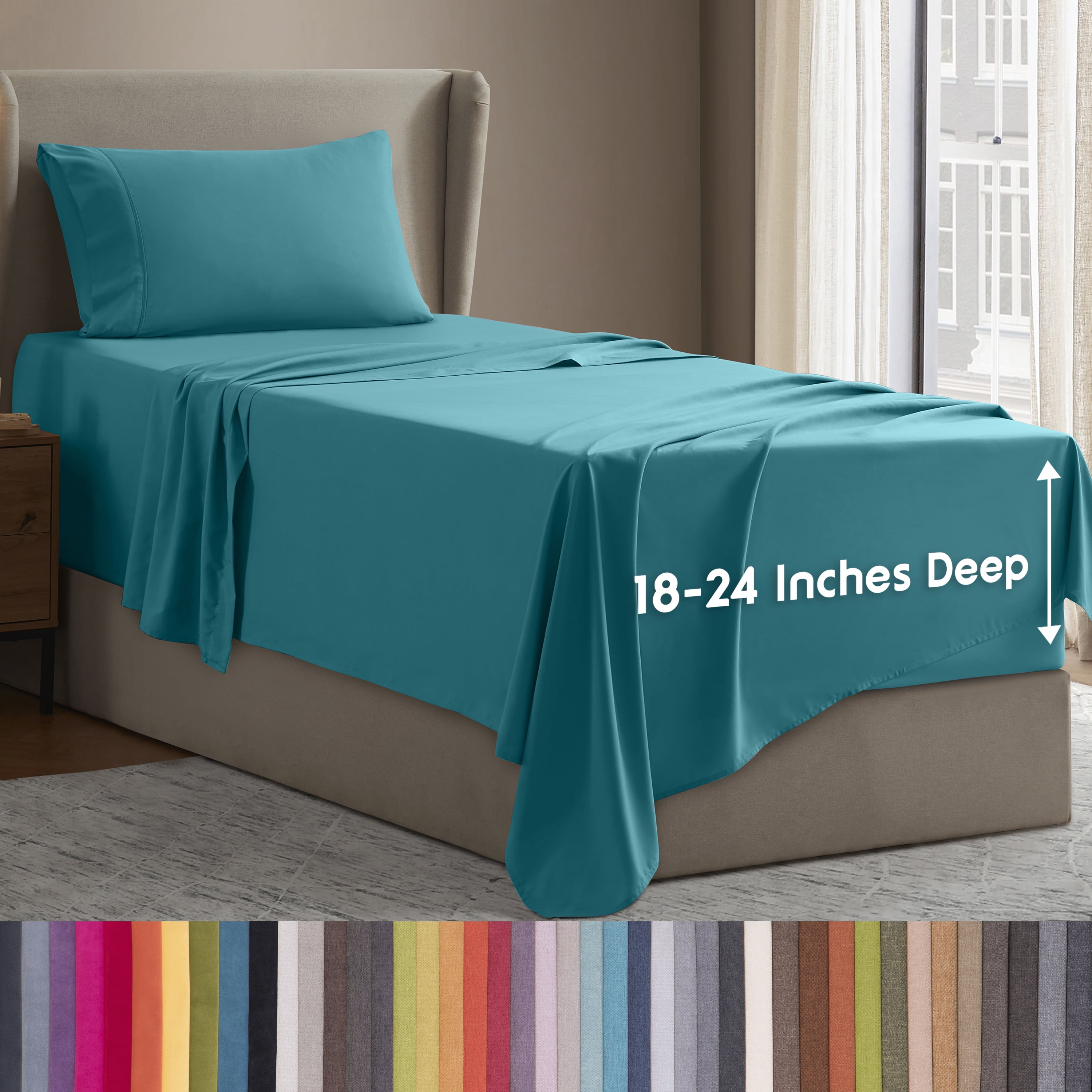 LammaLoe Extra Deep Pocket Sheets Twin Set, 3 Piece, Fits 18"-24" Mattress, Breathable & Extra Soft Bed Sheets, Teal