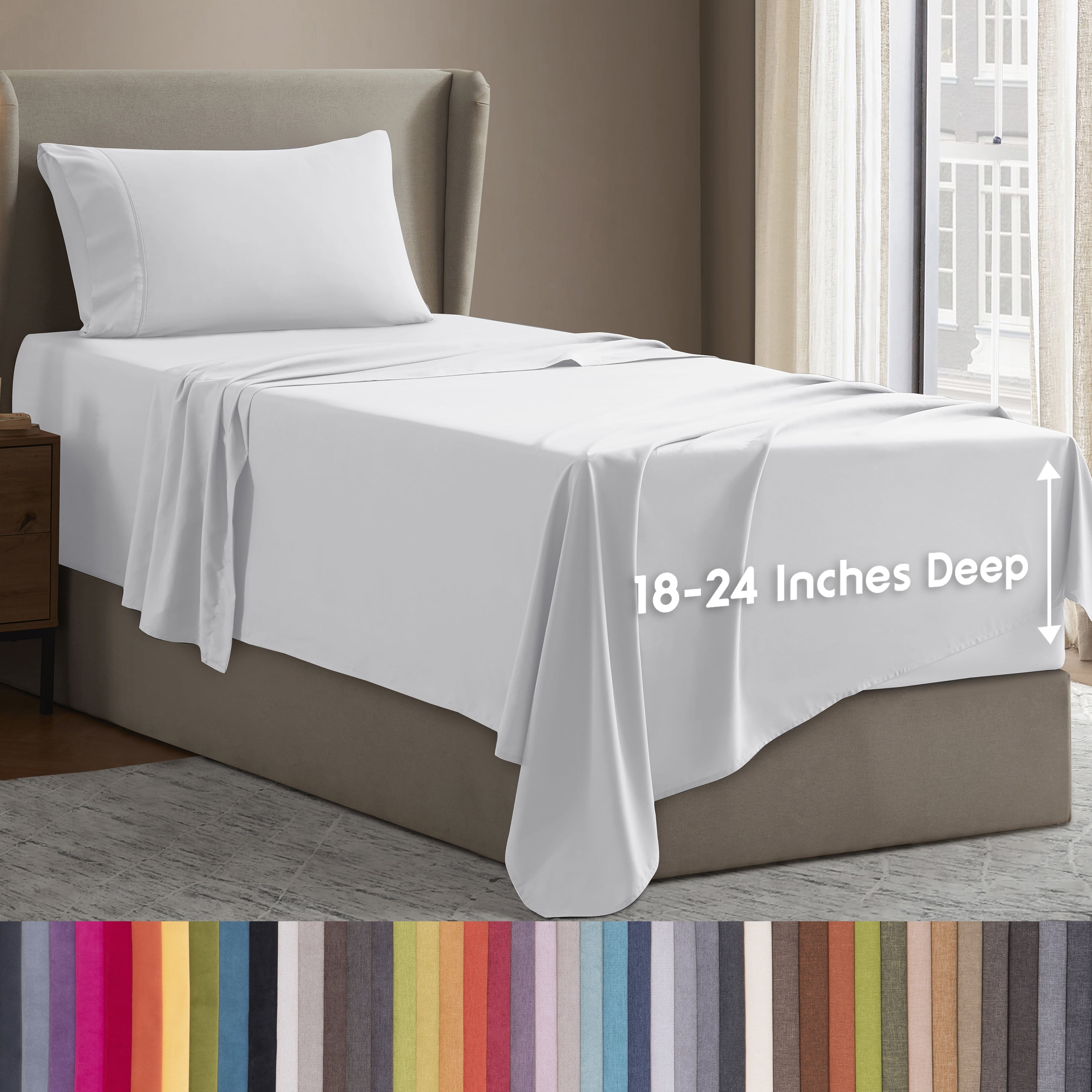 LammaLoe Extra Deep Pocket Sheets Twin Set, 3 Piece, Fits 18"-24" Mattress, Breathable & Extra Soft Bed Sheets, White
