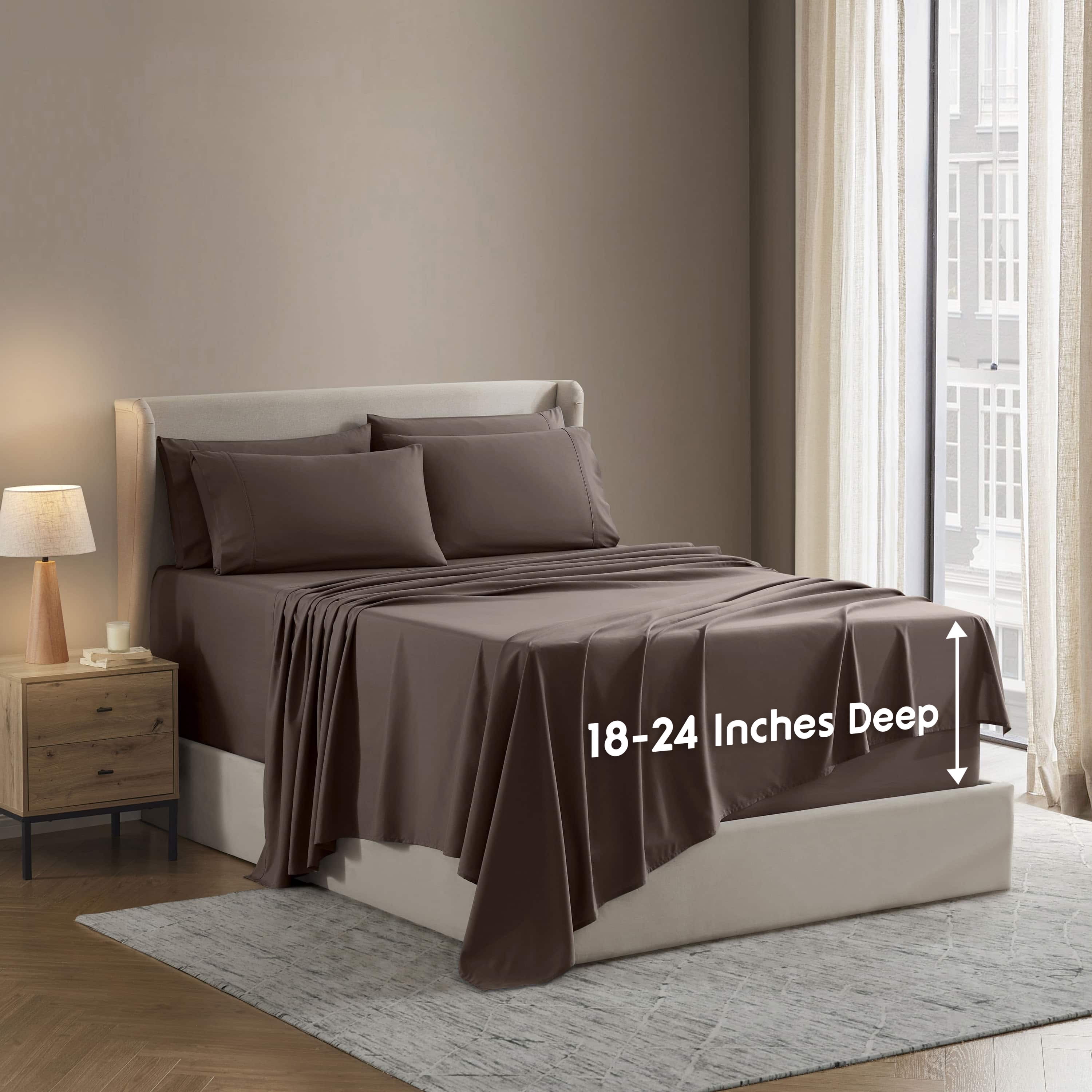 LammaLoe Extra Deep Pocket Split King Sheets set, Fits 18"-24" Mattress, 7 Piece Soft Microfiber Bed Sheet Sets, Chocolate Brown