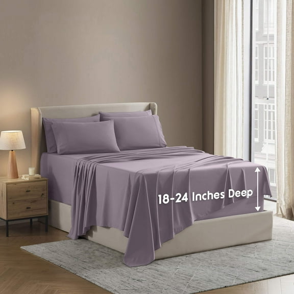 LammaLoe Extra Deep Pocket Split King Sheets set, Fits 18"-24" Mattress, 7 Piece Soft Microfiber Bed Sheet Sets, Dusty Purple