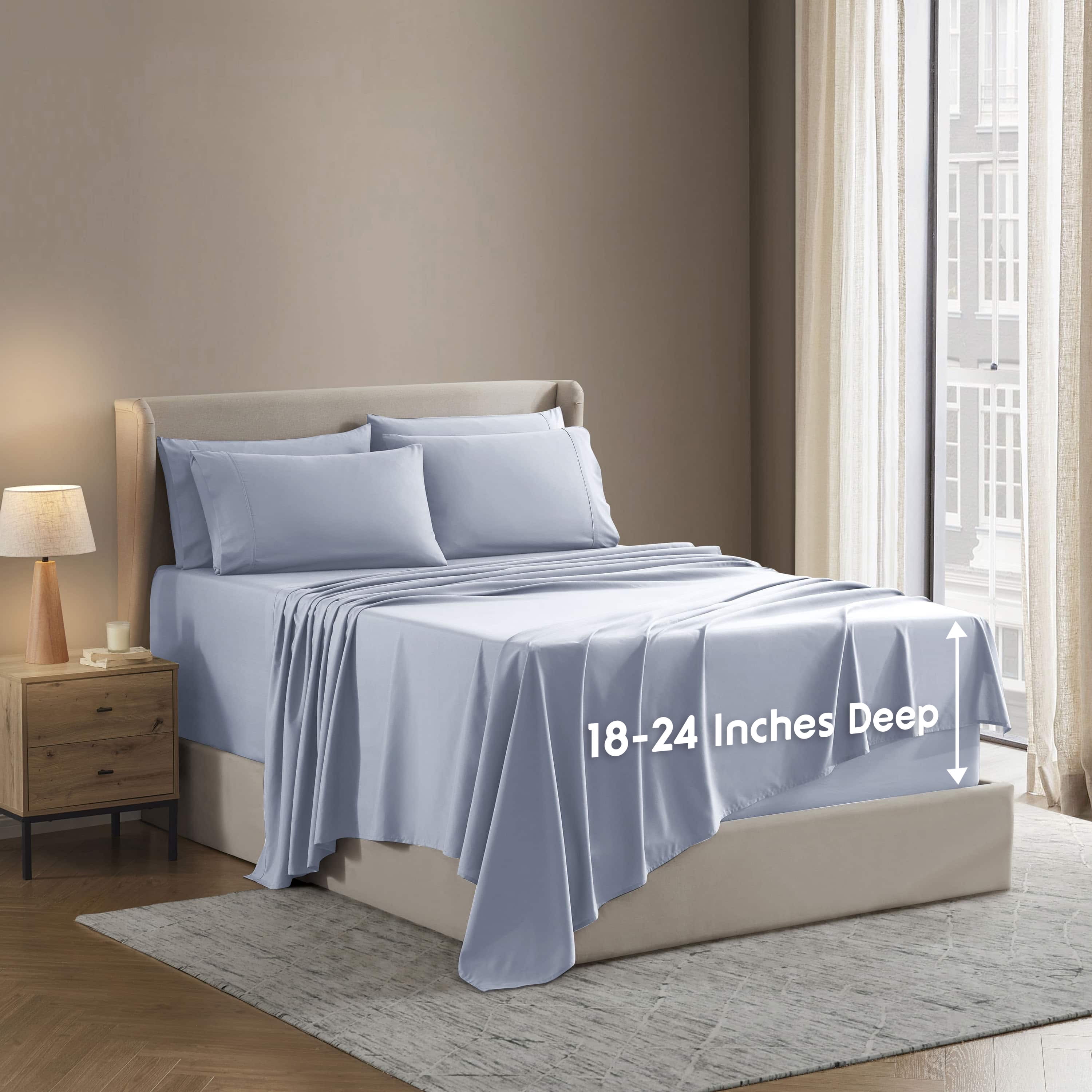 LammaLoe Extra Deep Pocket Split King Sheets set, Fits 18"-24" Mattress, 7 Piece Soft Microfiber Bed Sheet Sets, Ice Blue