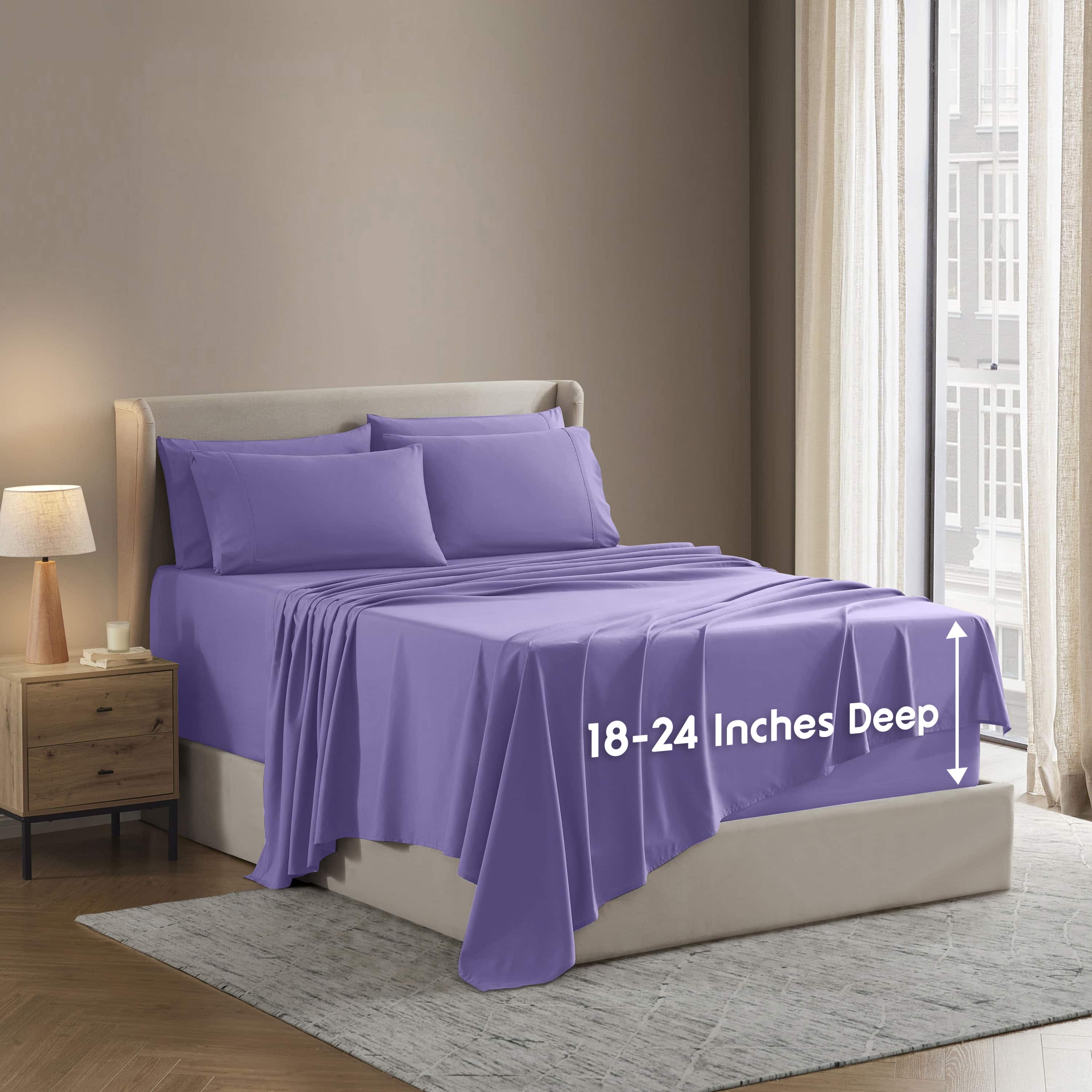 LammaLoe Extra Deep Pocket Split King Sheets set, Fits 18"-24" Mattress, 7 Piece Soft Microfiber Bed Sheet Sets, Lavender