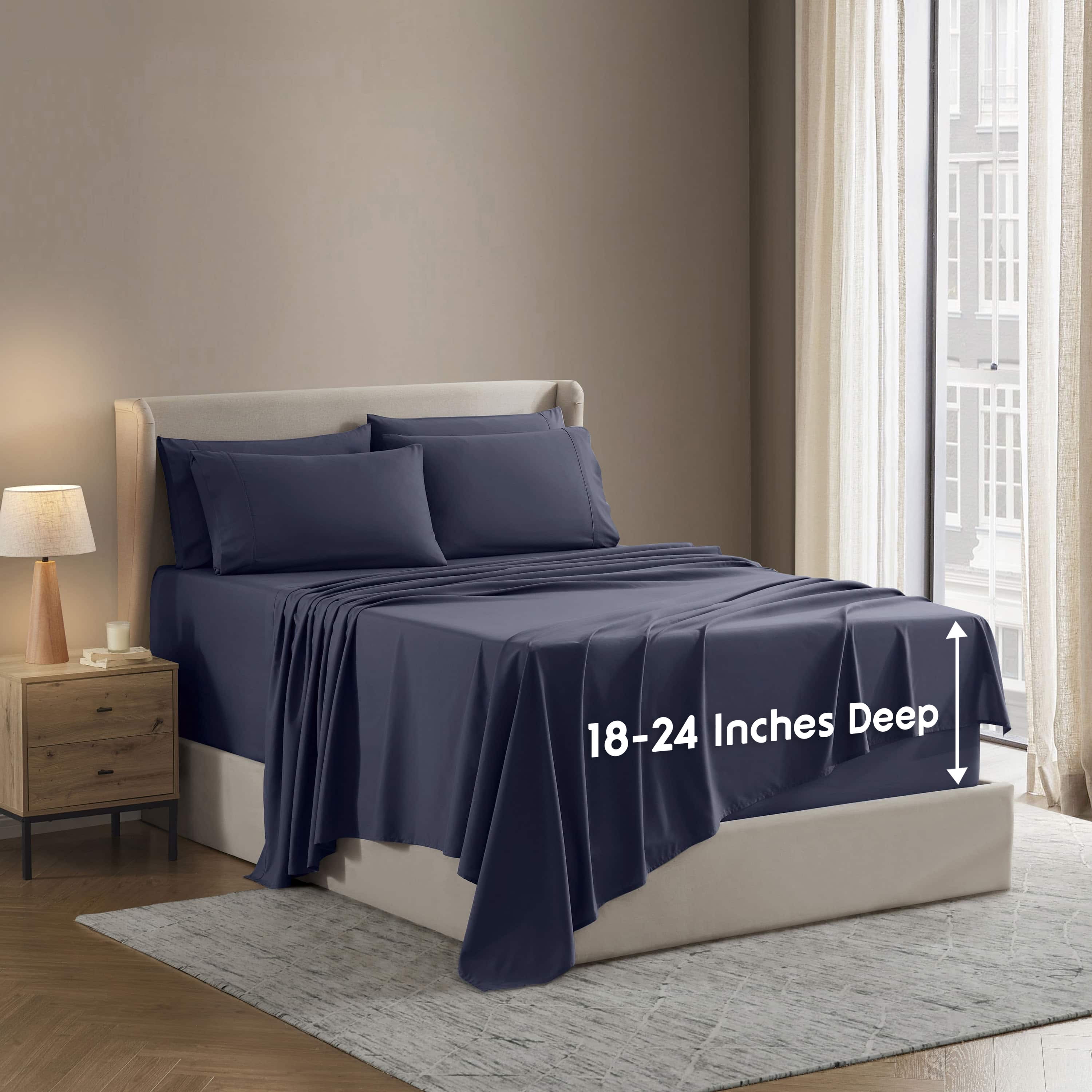 LammaLoe Extra Deep Pocket Split King Sheets set, Fits 18"-24" Mattress, 7 Piece Soft Microfiber Bed Sheet Sets, Navy