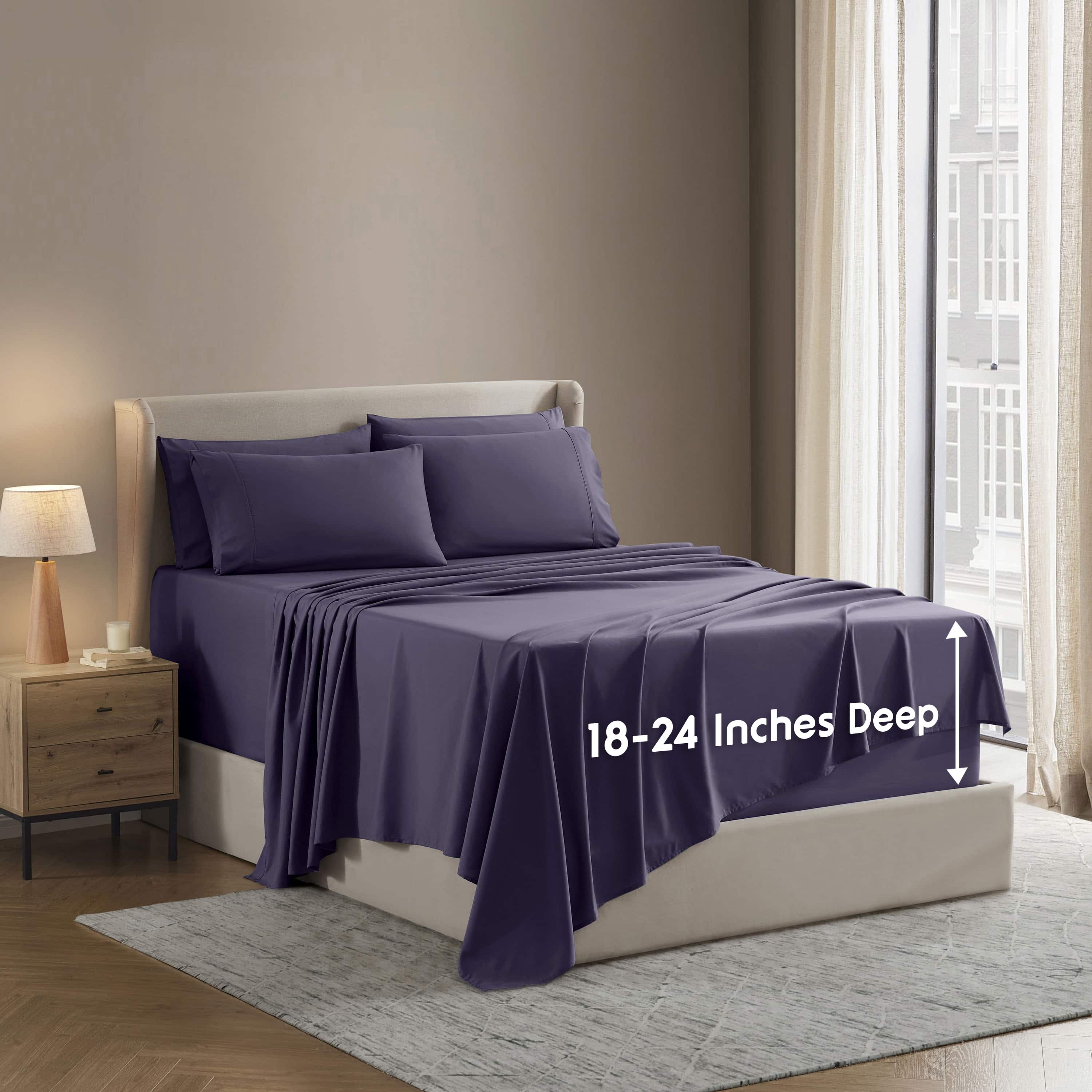 LammaLoe Extra Deep Pocket Split King Sheets set, Fits 18"-24" Mattress, 7 Piece Soft Microfiber Bed Sheet Sets, Purple
