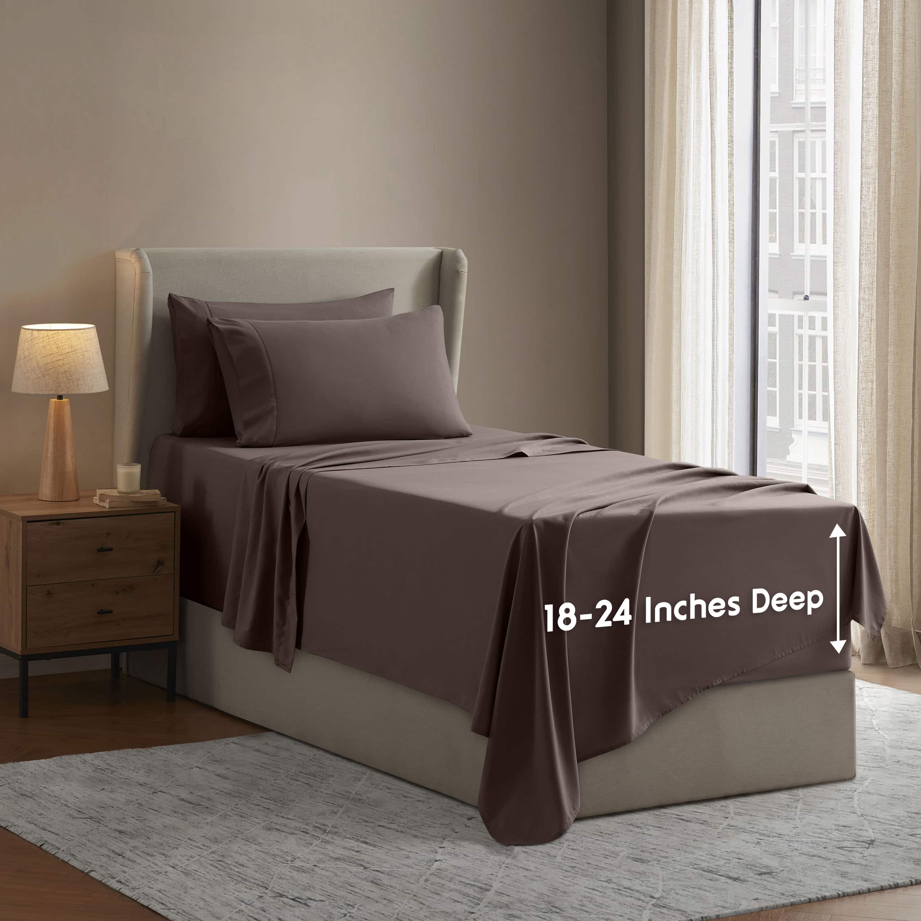 LammaLoe Extra Deep Pocket Twin Sheets set, Fits 18"-24" Mattress, 4 Piece Soft Microfiber Bed Sheet Sets, Chocolate Brown