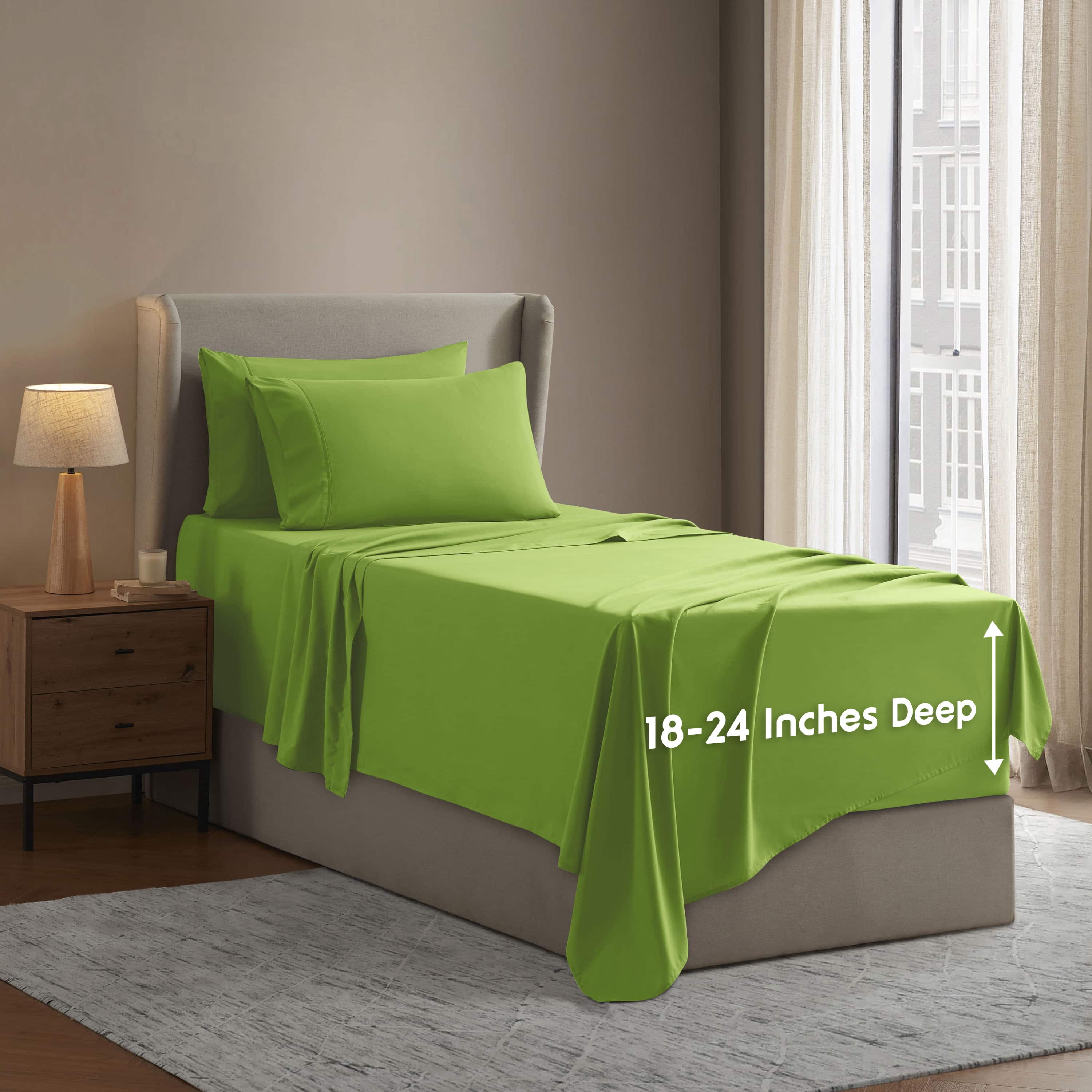 LammaLoe Extra Deep Pocket Twin Sheets set, Fits 18"-24" Mattress, 4 Piece Soft Microfiber Bed Sheet Sets, Forest Green