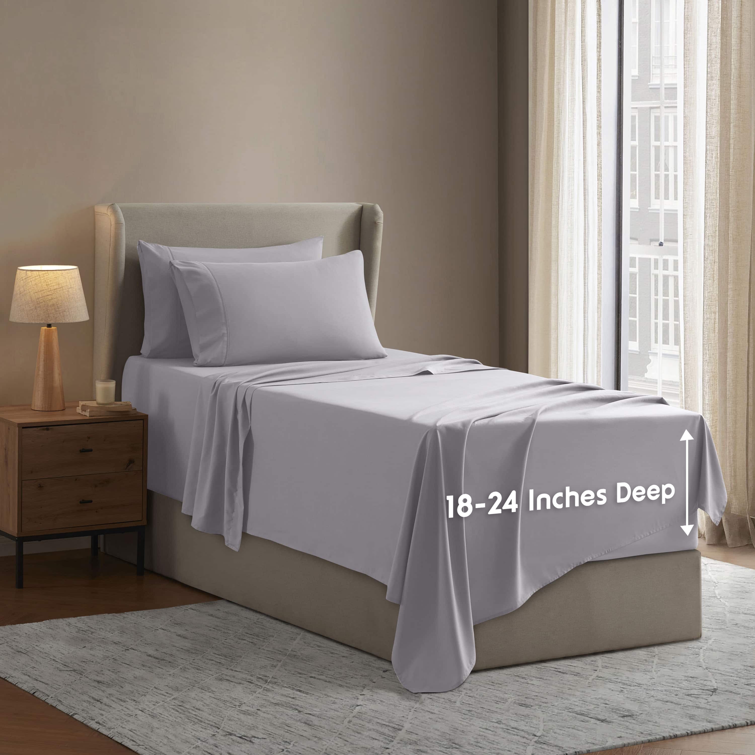 LammaLoe Extra Deep Pocket Twin Sheets set, Fits 18"-24" Mattress, 4 Piece Soft Microfiber Bed Sheet Sets, Gray Lavneder