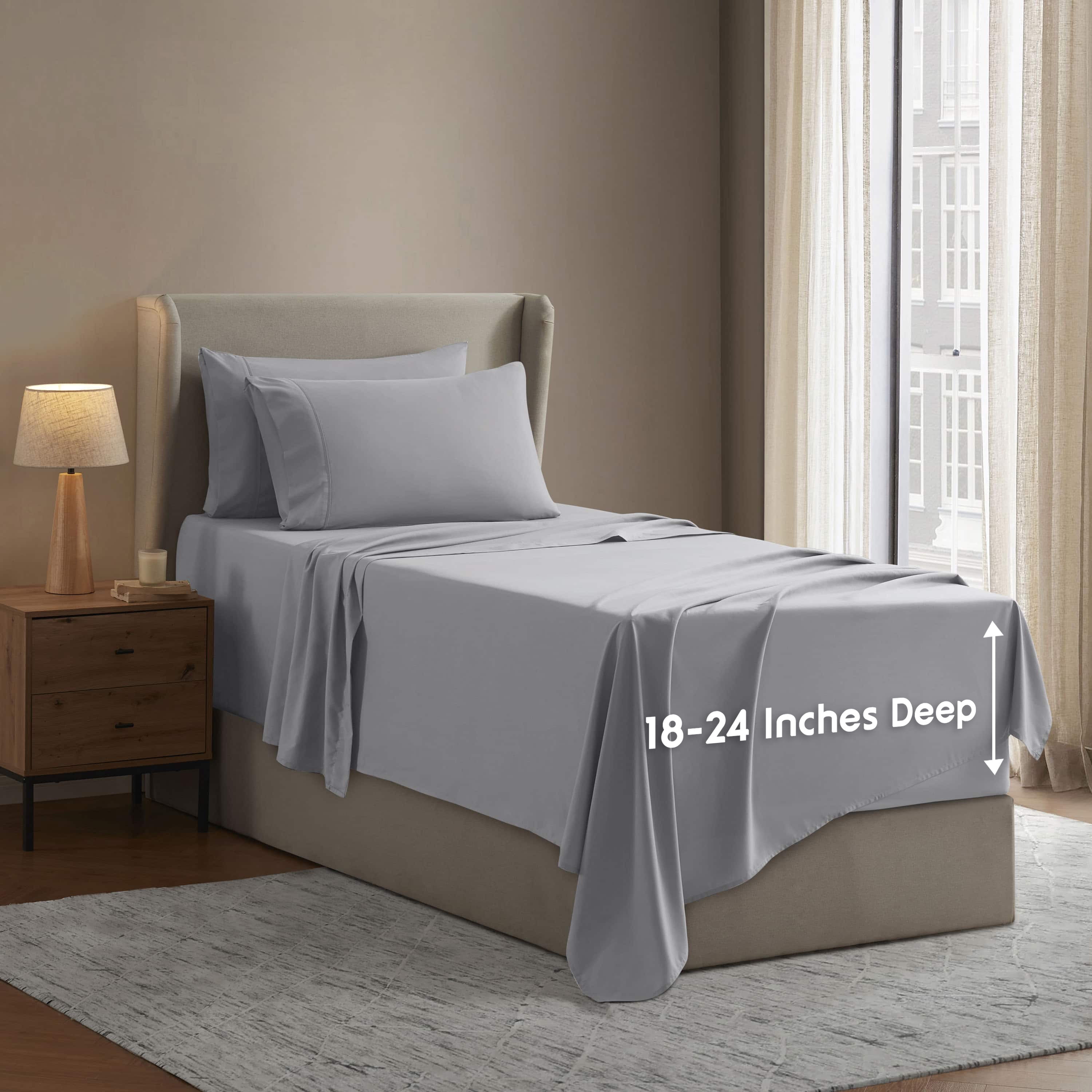 LammaLoe Extra Deep Pocket Twin Sheets set, Fits 18"-24" Mattress, 4 Piece Soft Microfiber Bed Sheet Sets, Gray