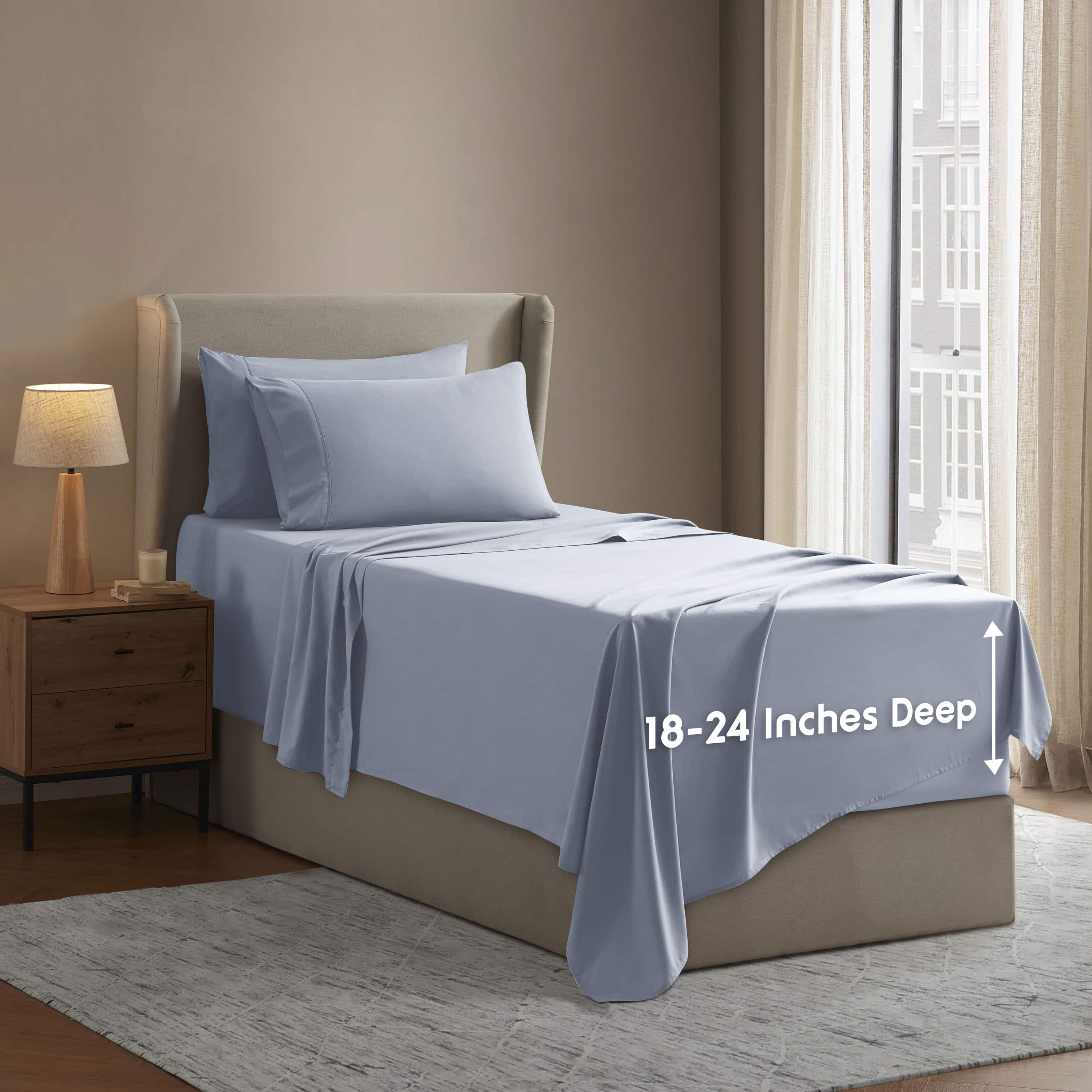 LammaLoe Extra Deep Pocket Twin Sheets set, Fits 18"-24" Mattress, 4 Piece Soft Microfiber Bed Sheet Sets, Ice Blue