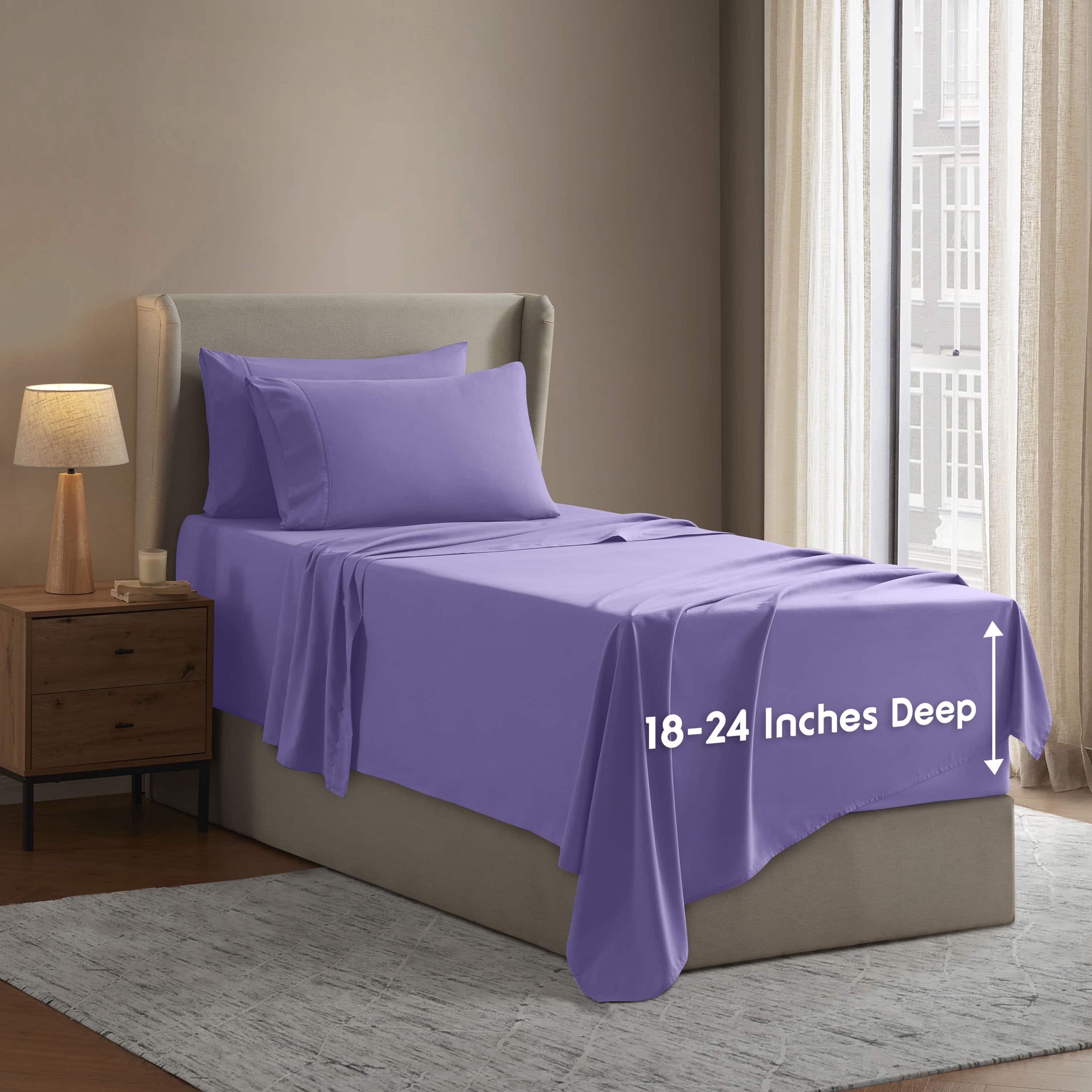 LammaLoe Extra Deep Pocket Twin Sheets set, Fits 18"-24" Mattress, 4 Piece Soft Microfiber Bed Sheet Sets, Lavender