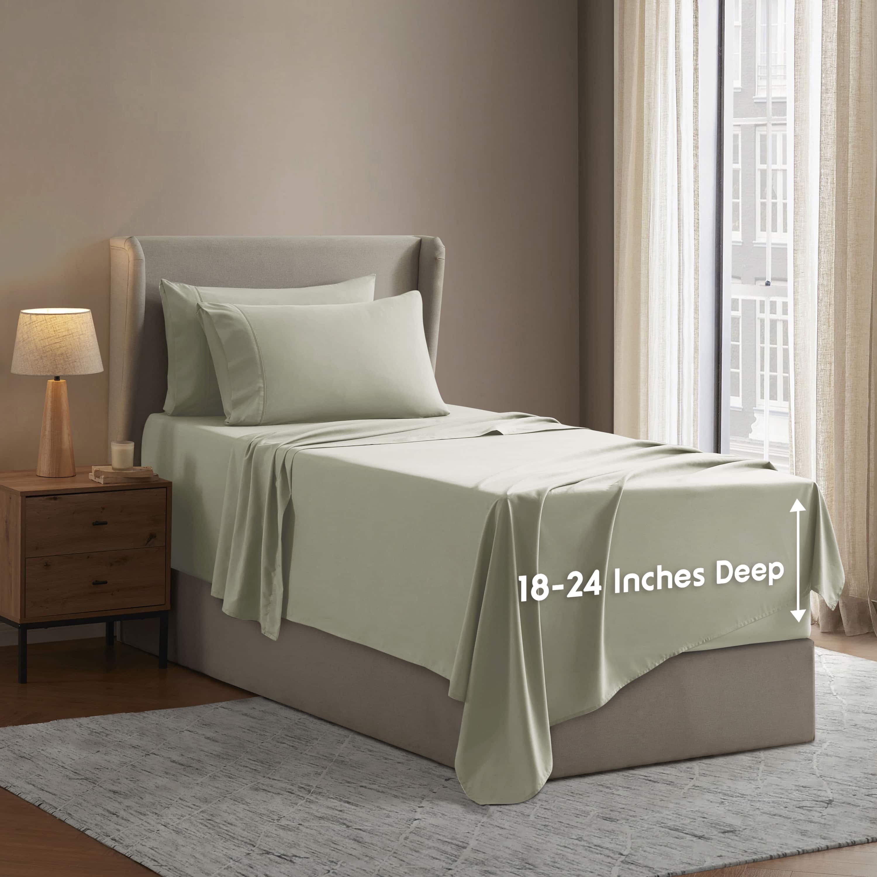 LammaLoe Extra Deep Pocket Twin Sheets set, Fits 18"-24" Mattress, 4 Piece Soft Microfiber Bed Sheet Sets, Light Sage Green