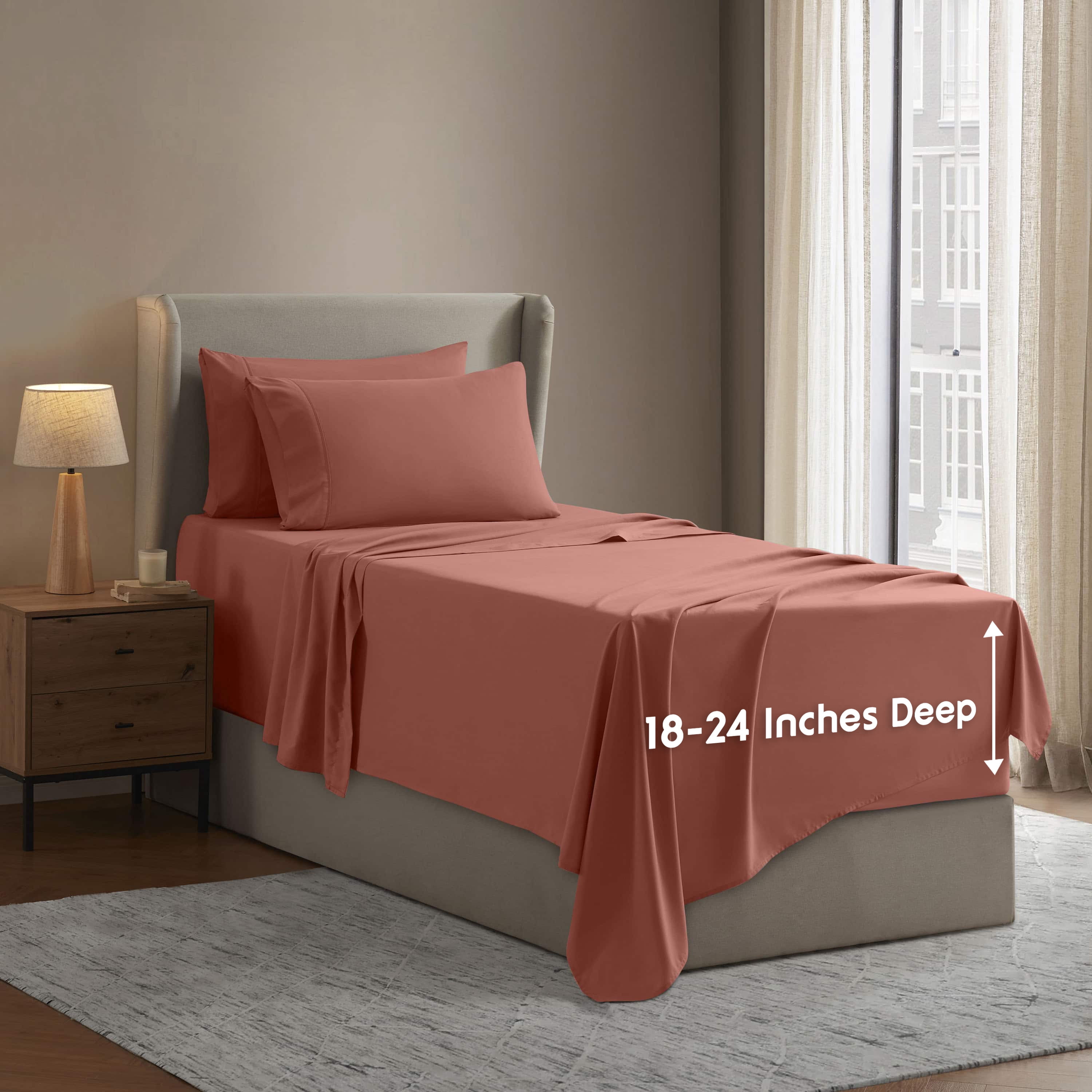 LammaLoe Extra Deep Pocket Twin Sheets set, Fits 18"-24" Mattress, 4 Piece Soft Microfiber Bed Sheet Sets, Misty Rose