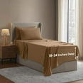 thumbnail image 1 of LammaLoe Extra Deep Pocket Twin Sheets set, Fits 18"-24" Mattress, 4 Piece Soft Microfiber Bed Sheet Sets, Mocha Light Brown, 1 of 8