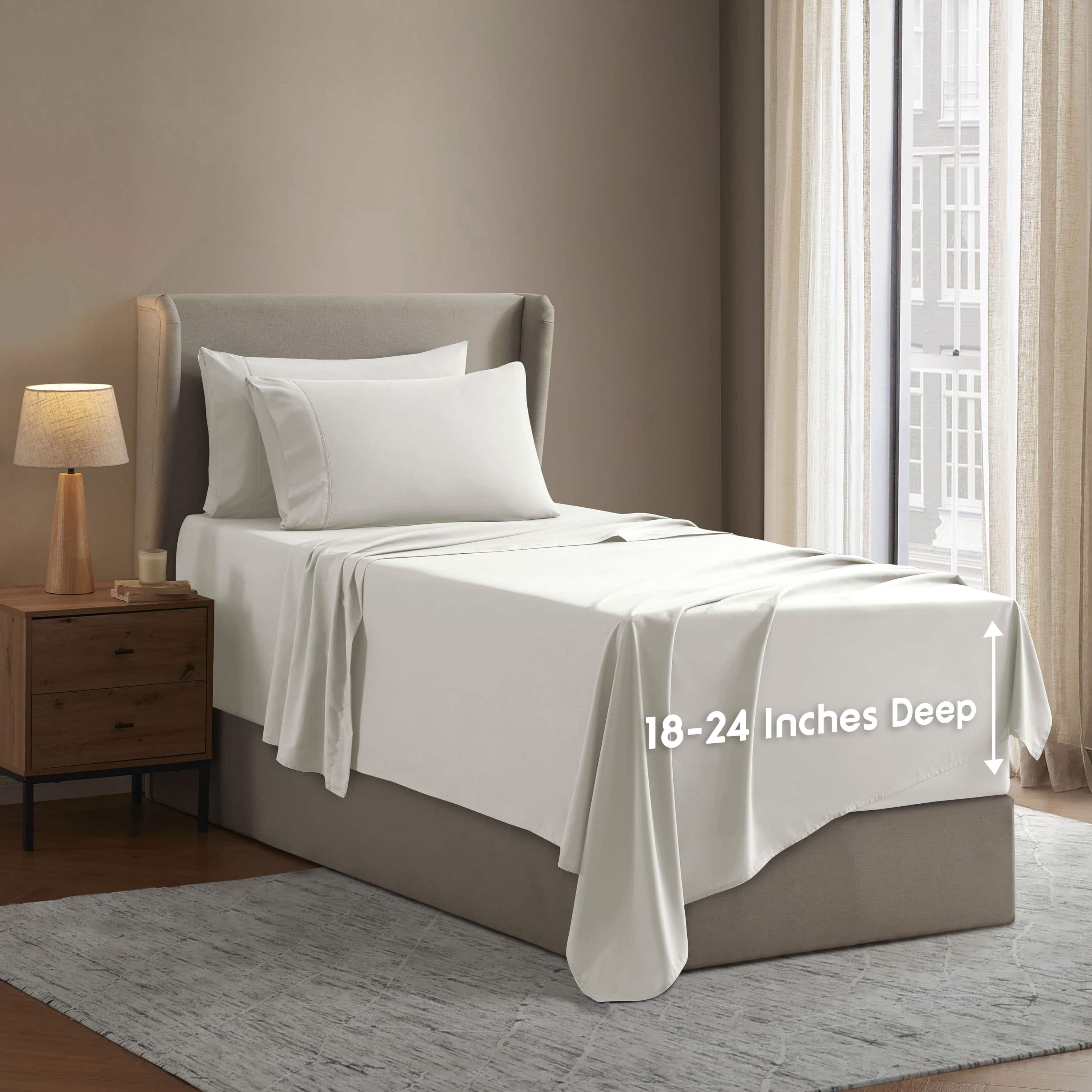 LammaLoe Extra Deep Pocket Twin Sheets set, Fits 18"-24" Mattress, 4 Piece Soft Microfiber Bed Sheet Sets, Off White