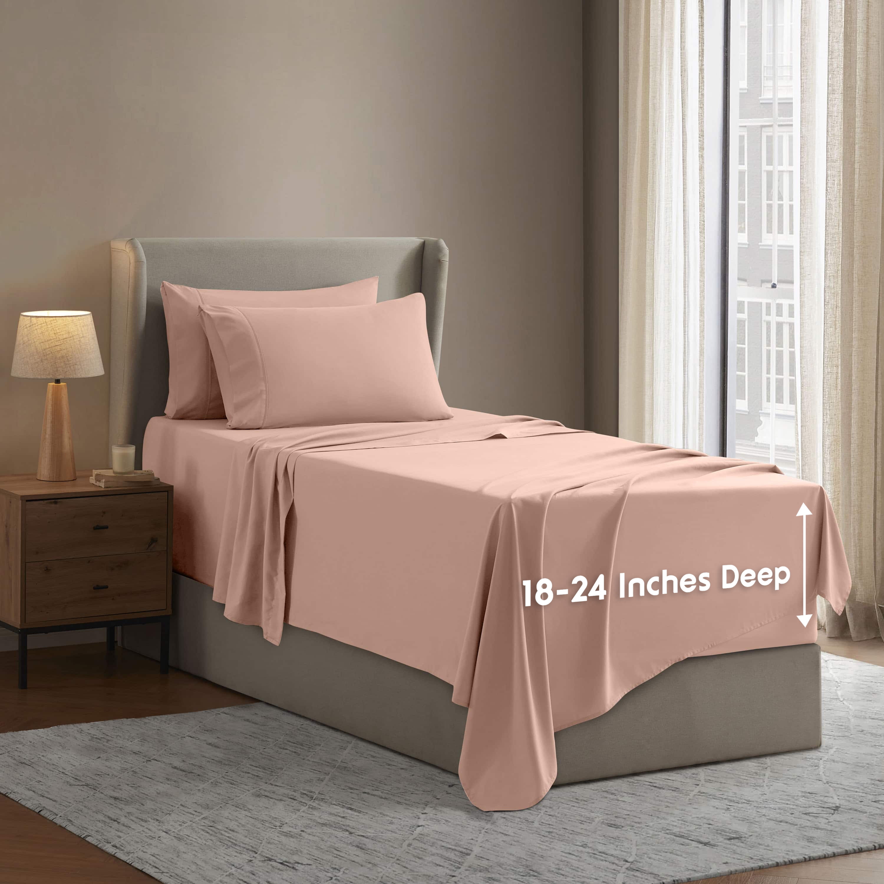 LammaLoe Extra Deep Pocket Twin Sheets set, Fits 18"-24" Mattress, 4 Piece Soft Microfiber Bed Sheet Sets, Peach