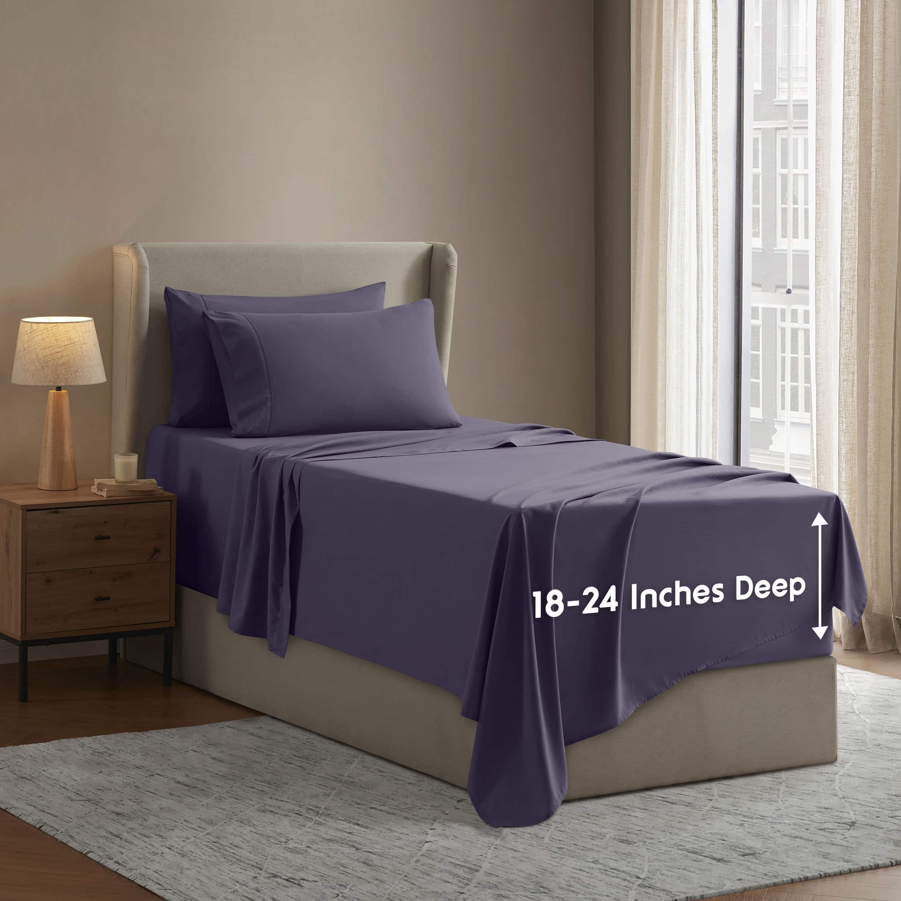 LammaLoe Extra Deep Pocket Twin Sheets set, Fits 18"-24" Mattress, 4 Piece Soft Microfiber Bed Sheet Sets, Purple