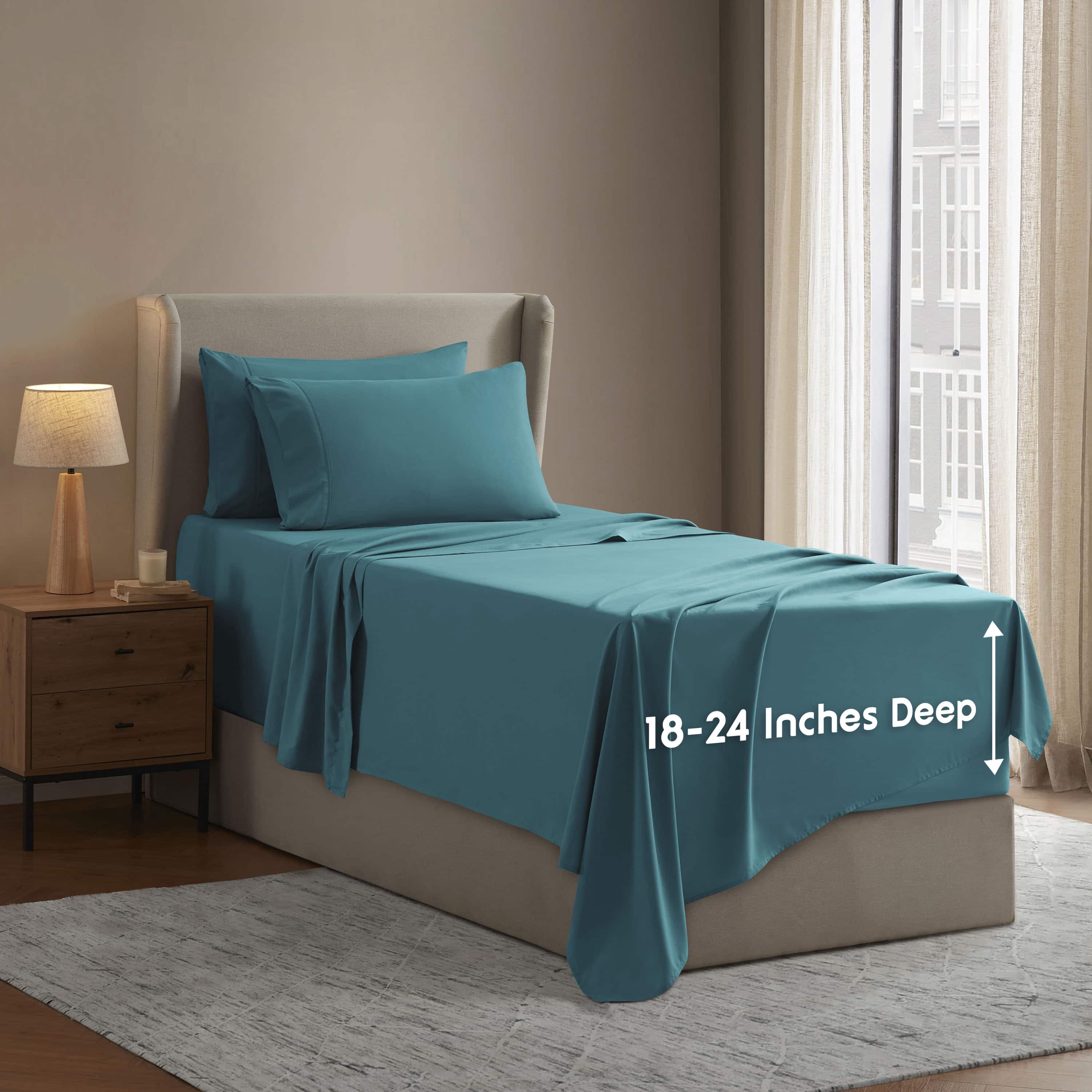 LammaLoe Extra Deep Pocket Twin Sheets set, Fits 18"-24" Mattress, 4 Piece Soft Microfiber Bed Sheet Sets, Teal