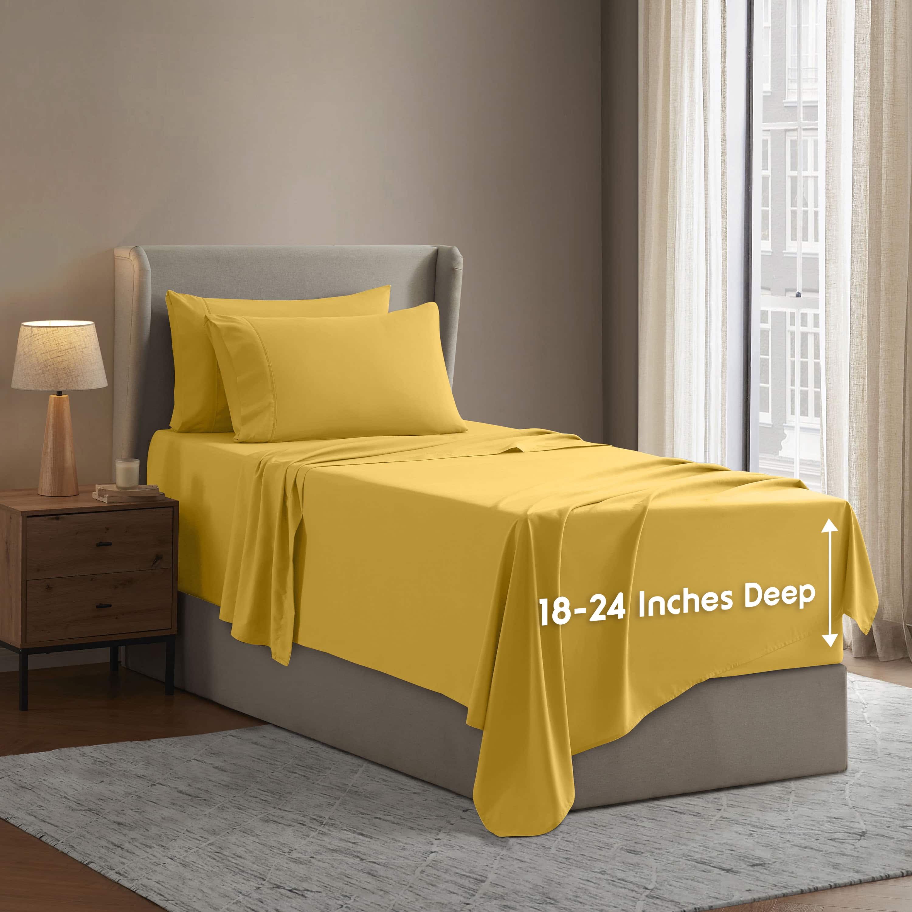 LammaLoe Extra Deep Pocket Twin Sheets set, Fits 18"-24" Mattress, 4 Piece Soft Microfiber Bed Sheet Sets, Yellow