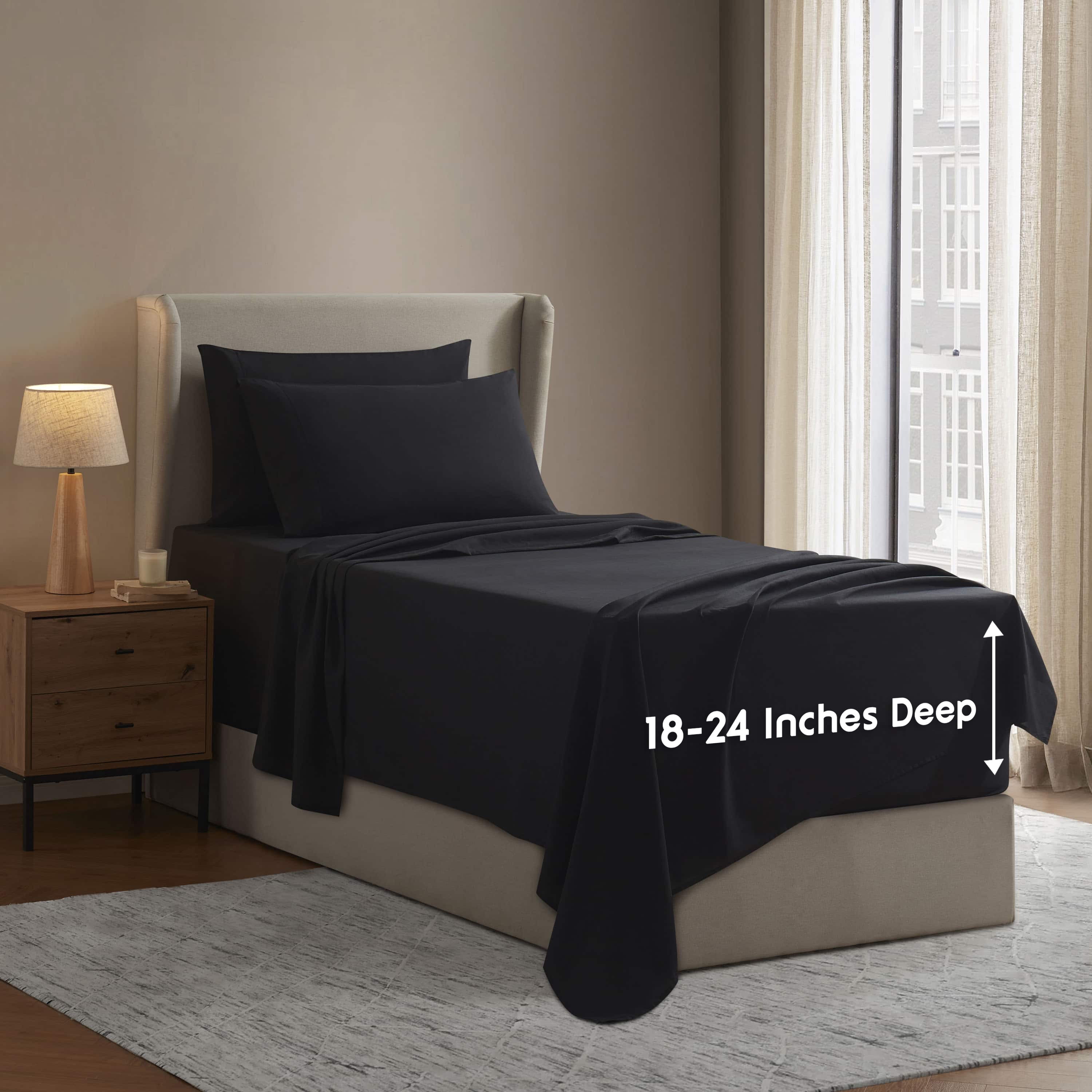 LammaLoe Extra Deep Pocket Twin XL Sheets set, Fits 18"-24" Mattress, 4 Piece Soft Microfiber Bed Sheet Sets, Black