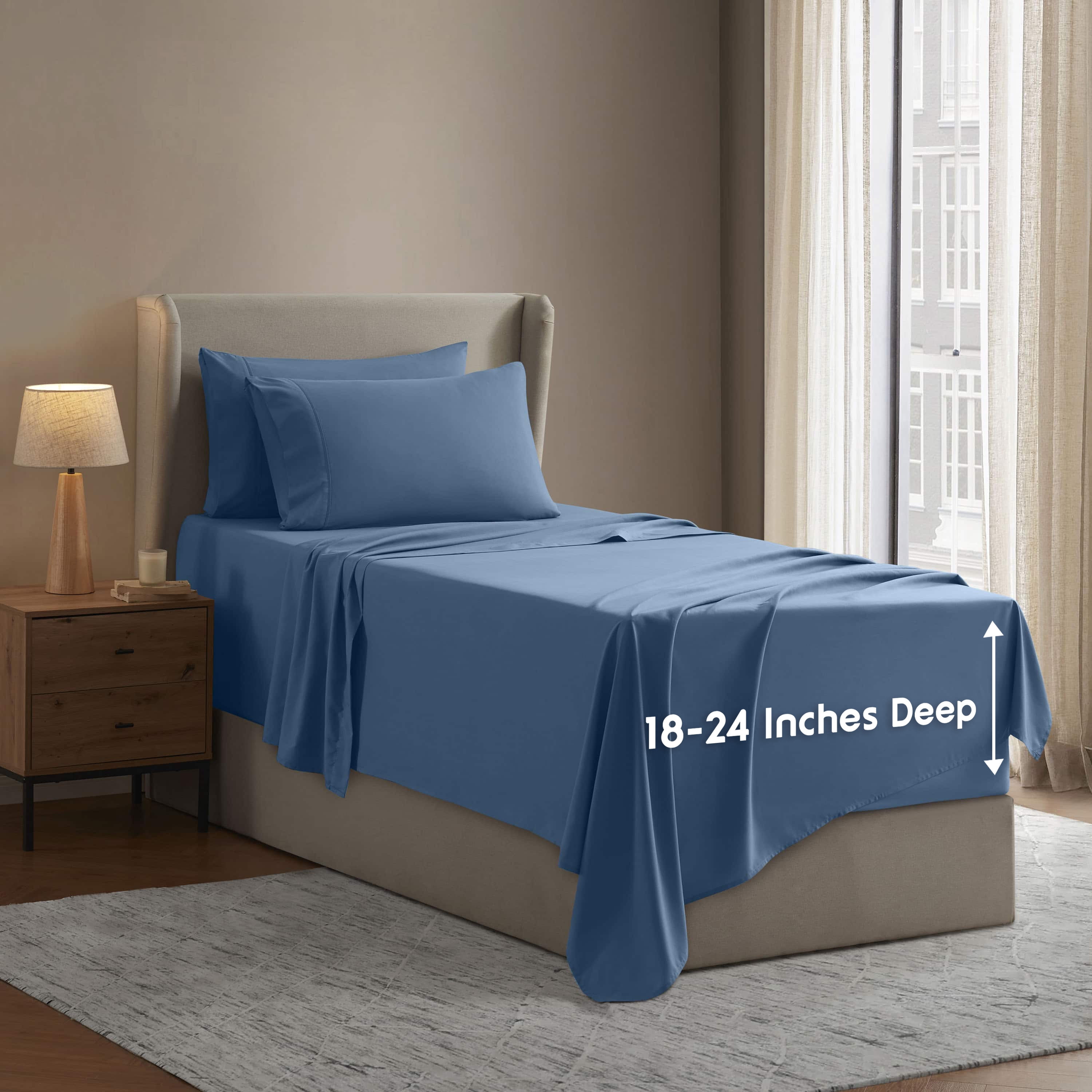 LammaLoe Extra Deep Pocket Twin XL Sheets set, Fits 18"-24" Mattress, 4 Piece Soft Microfiber Bed Sheet Sets, Blue Heaven