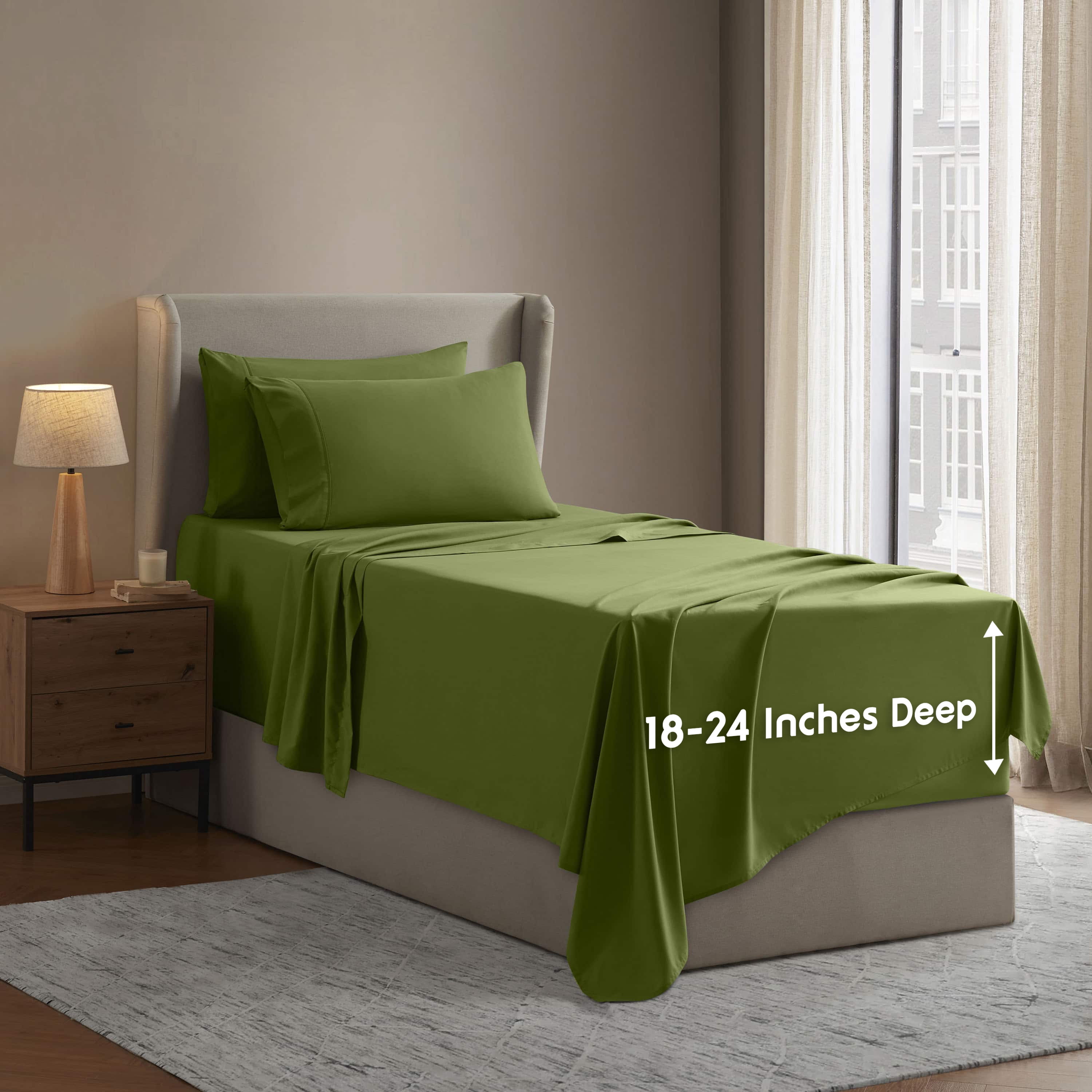 LammaLoe Extra Deep Pocket Twin XL Sheets set, Fits 18"-24" Mattress, 4 Piece Soft Microfiber Bed Sheet Sets, Calla Green
