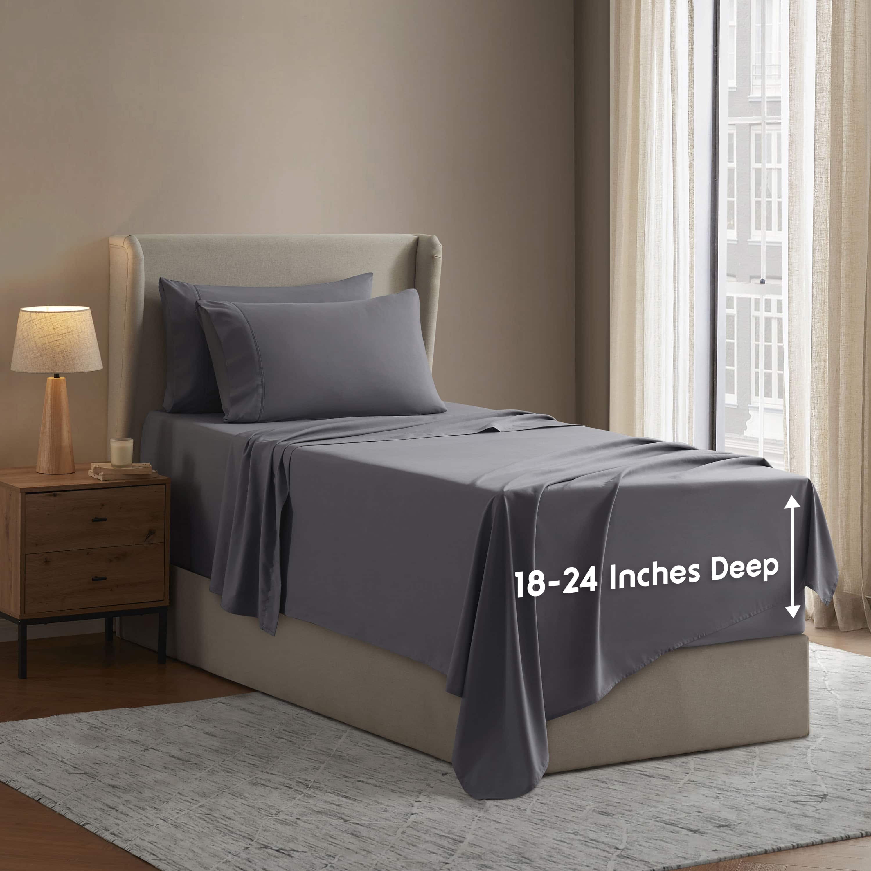 LammaLoe Extra Deep Pocket Twin XL Sheets set, Fits 18"-24" Mattress, 4 Piece Soft Microfiber Bed Sheet Sets, Dark Gray