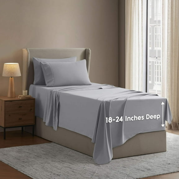 LammaLoe Extra Deep Pocket Twin XL Sheets set, Fits 18"-24" Mattress, 4 Piece Soft Microfiber Bed Sheet Sets, Gray